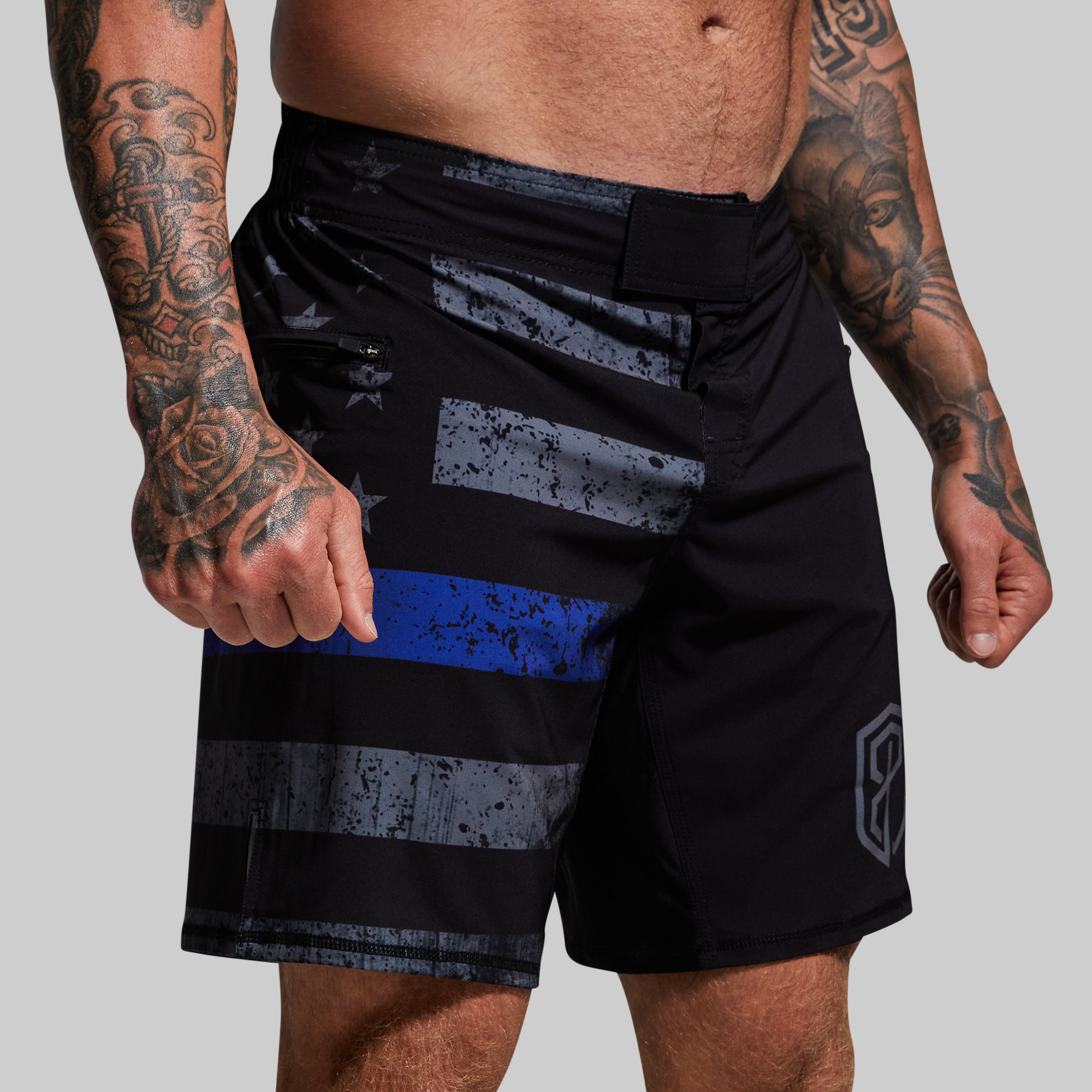 American Defender Short Velcro 3.0 Tactical Belt - Thin Blue Line Gunmetal Edition for Law Enforcement & Military Use