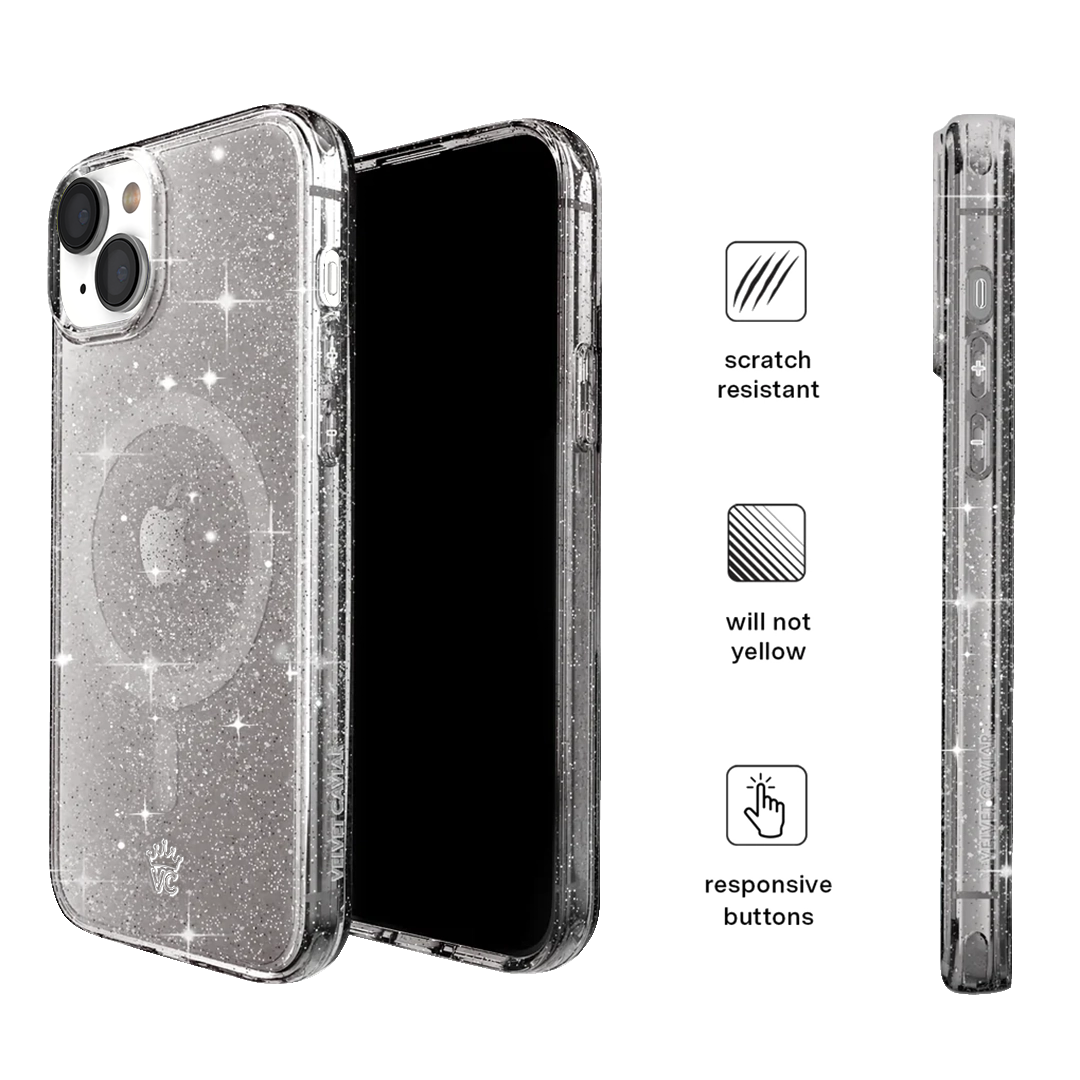 Sparkly Grey Stardust Glitter iPhone Case - Protective Slim Fit Cover for iPhone 13/14/15 Pro Max - Stylish Glittery Phone Case for Women Girls (Perfect for Parties, Night Out & Everyday Use)