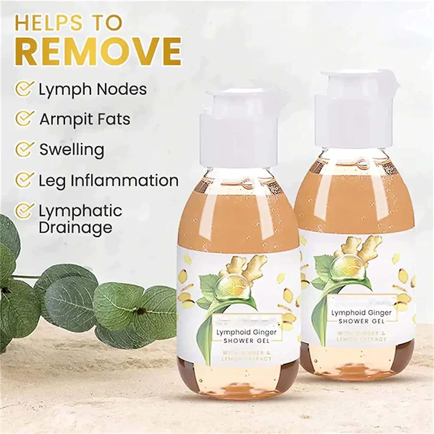 Organic Ginger Lymphatic Drainage Shower Gel - Natural Herbal Moisturizing Body Wash with Gingerol for Skin Rejuvenation & Detox (5 Pack) | Perfect for Post-Workout Recovery & Spa-Like Relaxation at Home