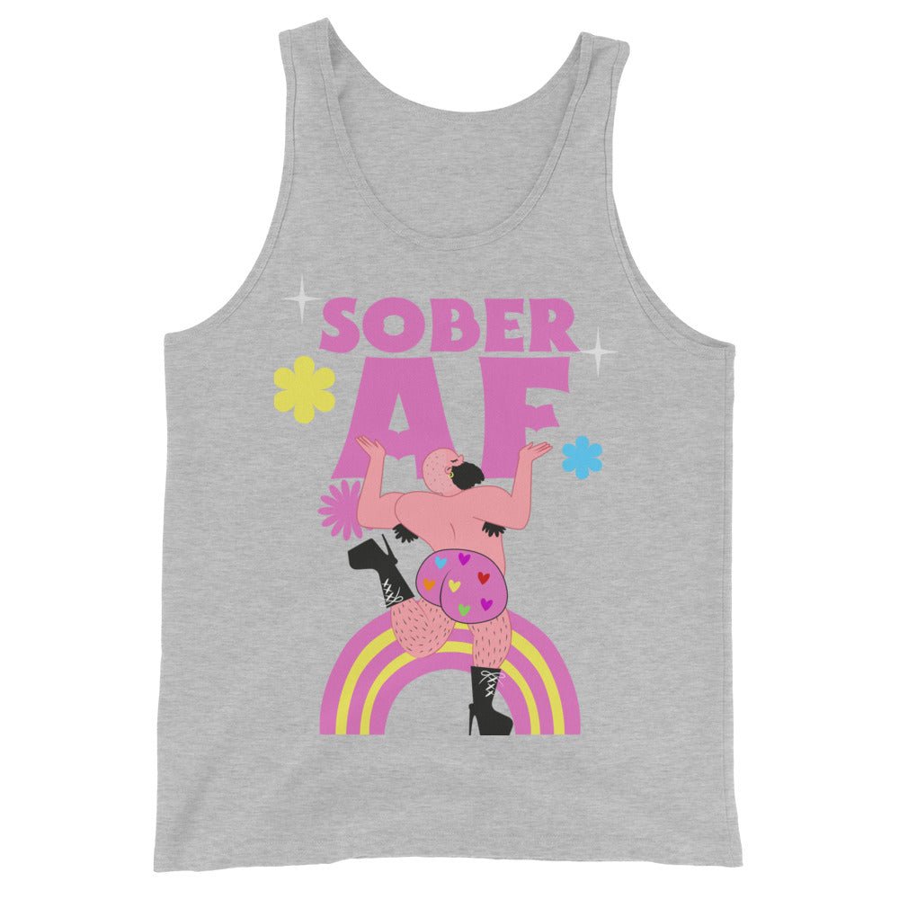 Sober AF - Rainbow Resilience Men's Premium Tank Top | Breathable Cotton Muscle Tee for Gym & Workout | Motivational Sobriety Shirt for Recovery & Pride Events