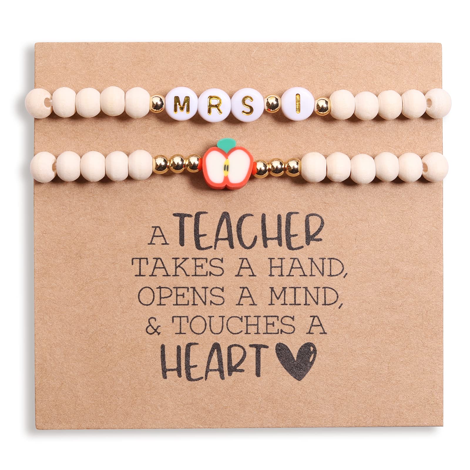 Personalized Teacher Bracelet for Women - 2 Pcs Custom Initial Bracelet (Mrs/Miss/Ms) - Thoughtful Teacher Appreciation Gift with Card - Perfect Thank You Gift from Students & Friends - Ideal for Teacher's Day, Retirement, End of Year & Special Occasions