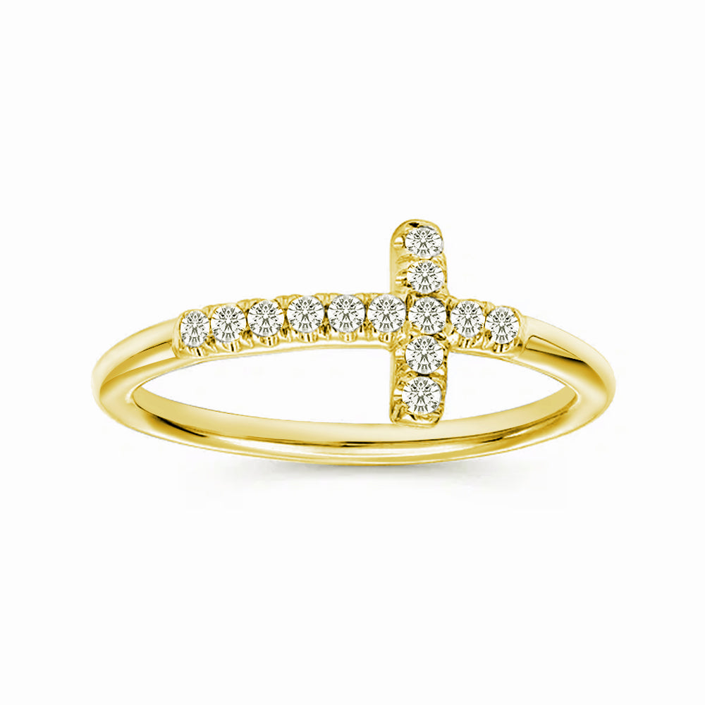 Lab Grown Diamond Accent Ring - Modern Cross Design for Women, 14K Gold/White Gold, Elegant & Dainty Jewelry Gift for Christmas, Anniversary & Special Occasions