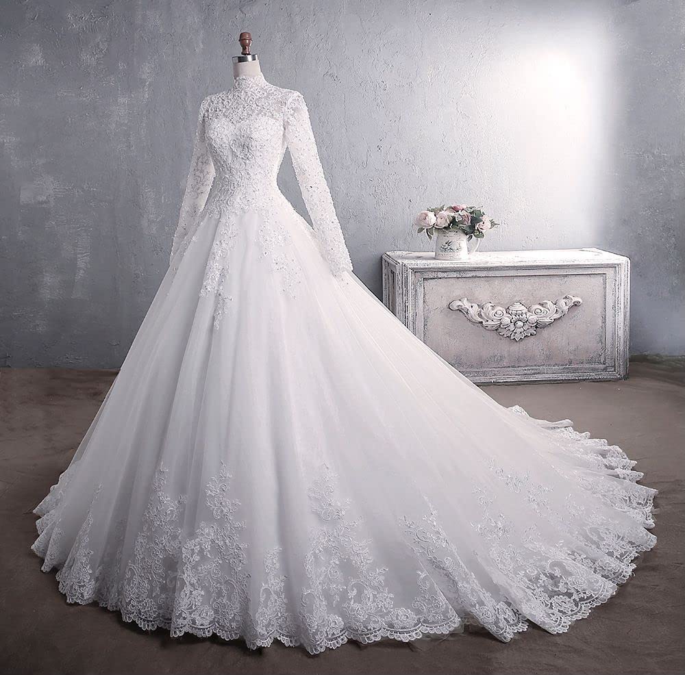Elegant Long Sleeve Lace Wedding Dress for Women - Romantic Garden & Outdoor Bridal Gown for Church, Beach, and Formal Ceremonies