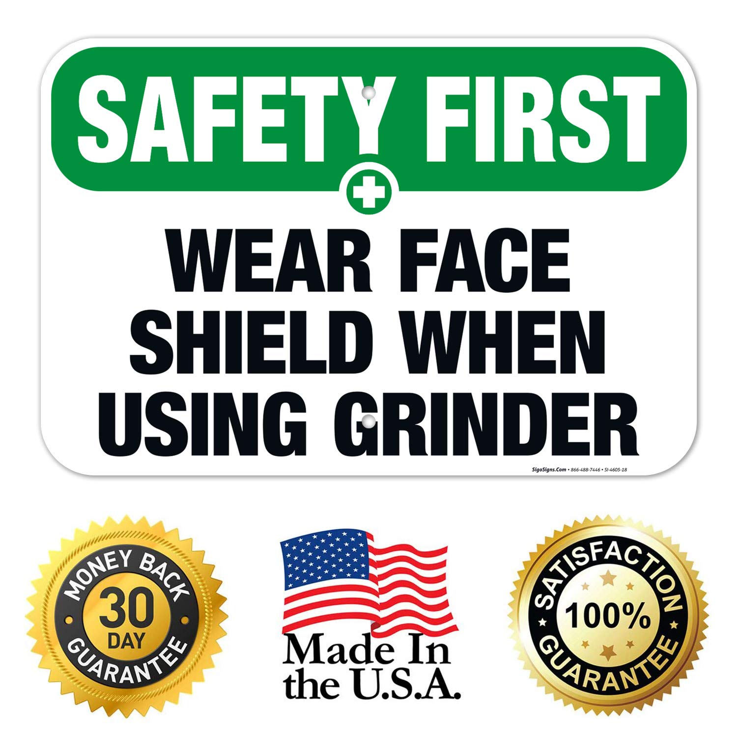 OSHA Safety Sign - Wear Face Shield When Using Grinder, 12x18 Inches Rust-Free .063 Aluminum, Fade-Resistant for Workplace Safety | Made in USA | Ideal for Construction Sites, Factories & Workshops