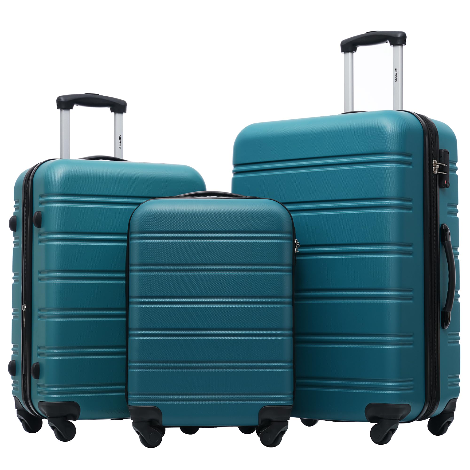Merax 3-Piece Expandable Hard Shell Luggage Set with Spinner Wheels - Airline Approved Carry-On Suitcase (Blue Green) - Perfect for Business Travel, Family Vacations & International Trips