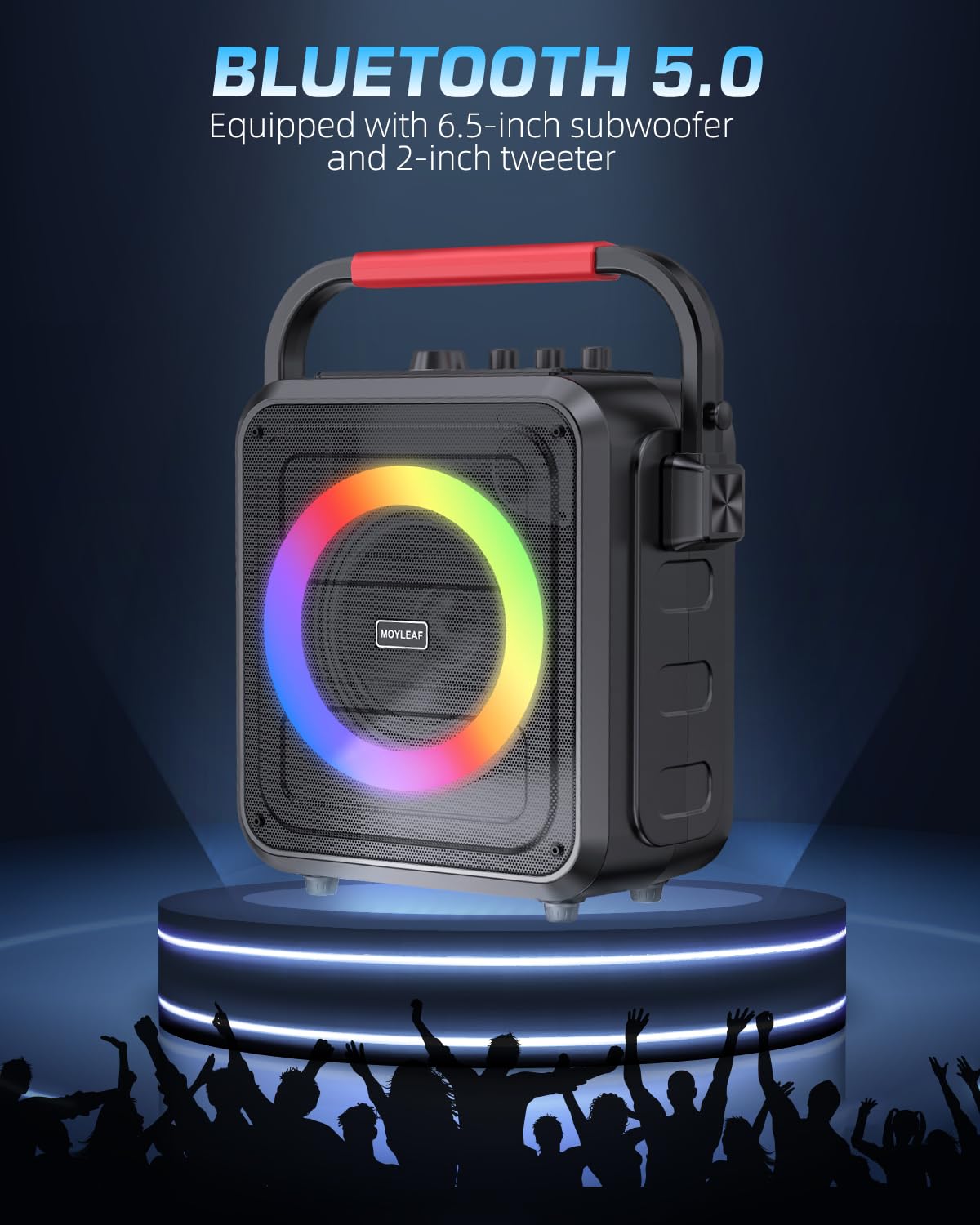 Portable Bluetooth Karaoke Machine with 2 Wireless Microphones - LED Lights, Remote Control, TF Card/USB/AUX Input, TWS & REC Function - Perfect for Family Parties, Indoor/Outdoor Singing & Entertainment