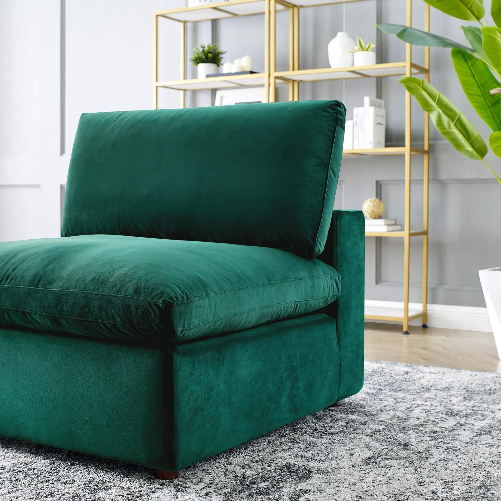 Modway Commix Down-Filled Overstuffed Performance Velvet Sectional Sofa Armless Chair - Luxurious Comfort for Living Room, Lounge & Home Theater