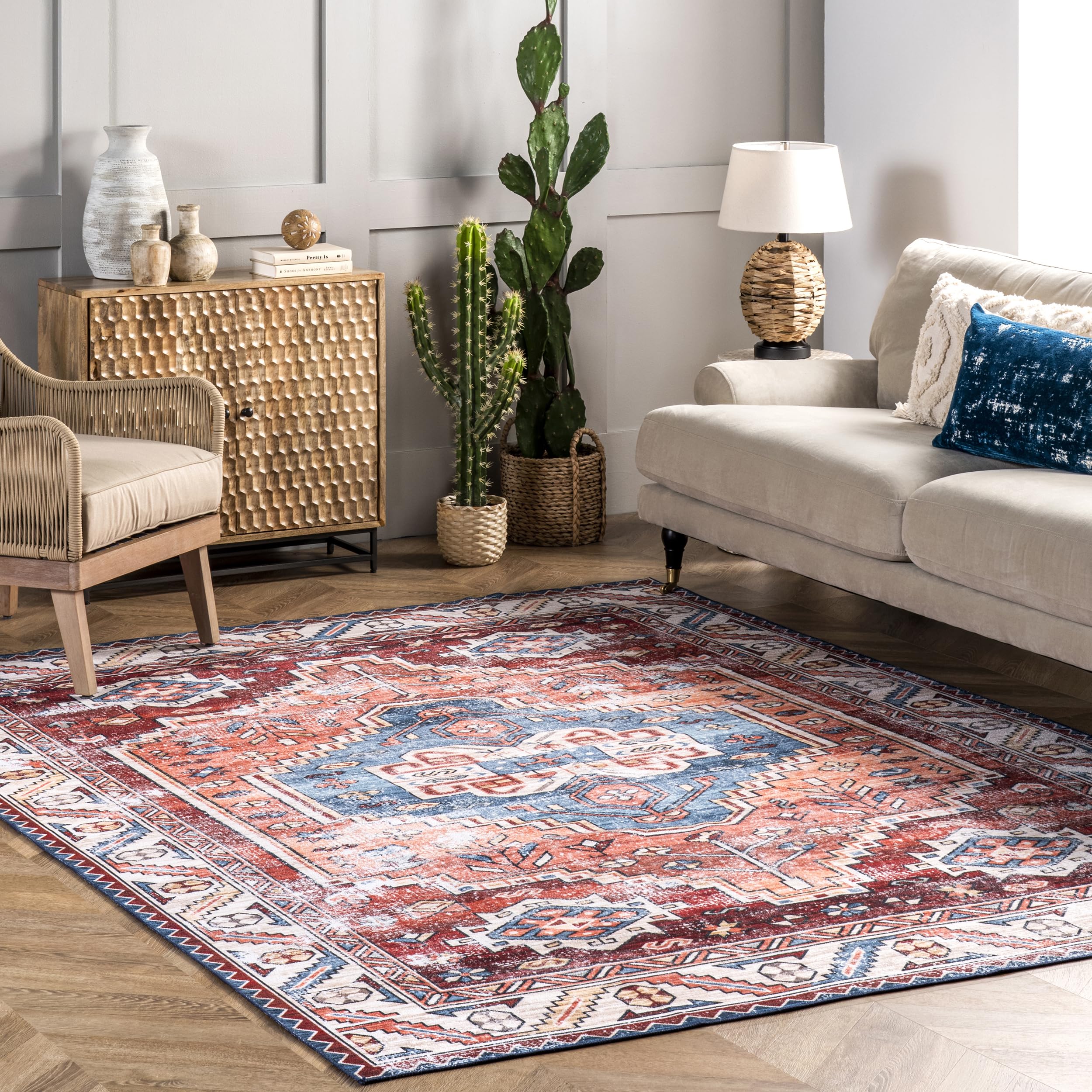 nuLOOM Marli Rust 8' x 10' Washable Area Rug - Stain Resistant & Non-Slip Backing - Low Profile Design for Living Room, Bedroom, Dining Room - Perfect for High Traffic Areas & Pet-Friendly Homes