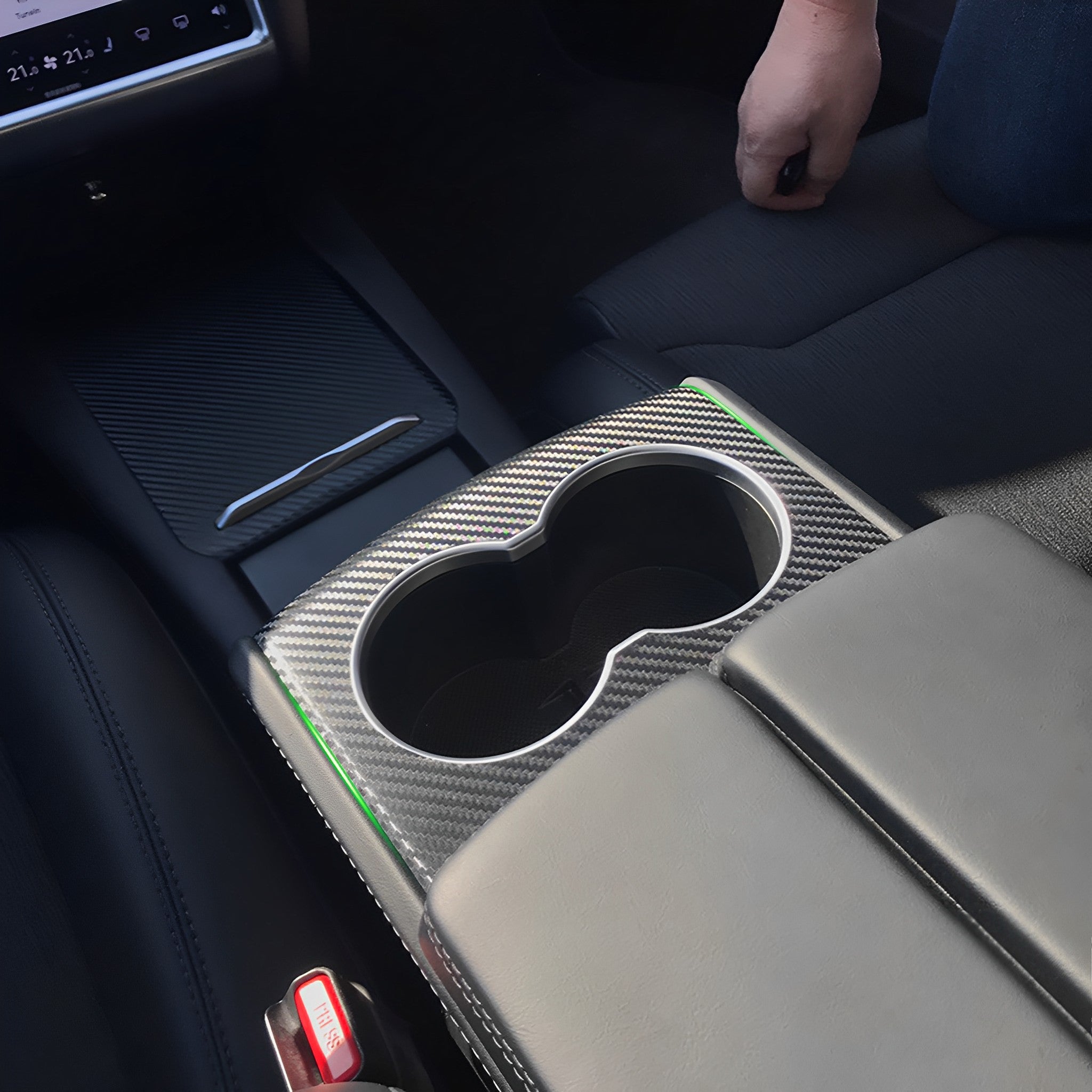 Premium Carbon Fiber Cup Holder Cover Trim for Tesla Model S/X (Pre-Refresh) - Luxury Interior Upgrade for Coffee & Drink Holders