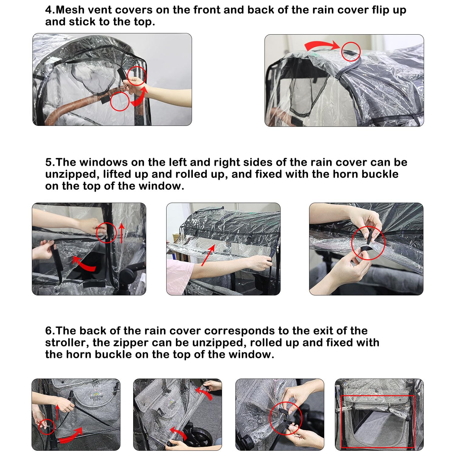 Premium Transparent Stroller Rain Cover for WONDERFOLD Wagon W4 – Weatherproof PEVA Material with Ventilation Mesh, Magic Sticker & Hangable Loop – Perfect for Outdoor Walks, Park Visits, and Rainy Day Adventures