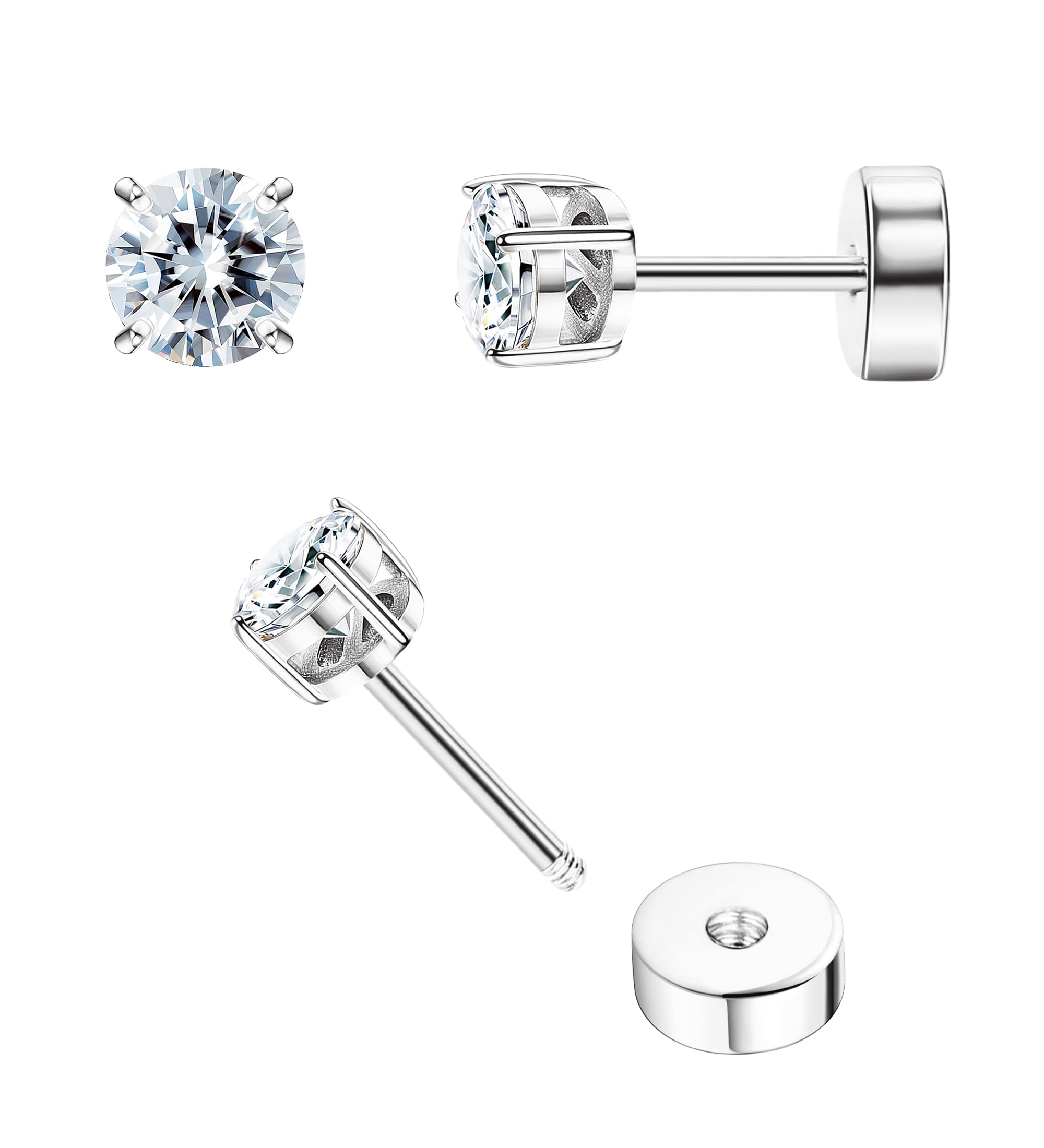 Hypoallergenic Flat Back Stud Earrings for Women & Girls - 20G Surgical Steel Cartilage Earrings | Handmade Screw Back Earrings for Sensitive Ears | Perfect for Daily Wear, Work & Special Occasions