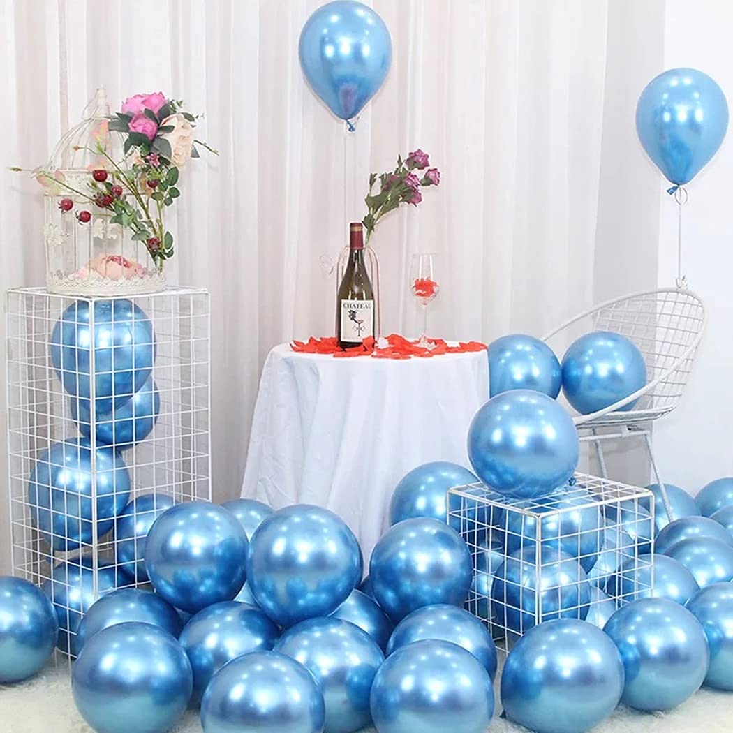 100pcs 12 Inch Chrome Metallic Blue Helium Balloons - Premium Party Decorations for Birthday, Wedding, Baby Shower & Christmas Events - Perfect for Balloon Arches, Ceiling Decor & Party Backdrops