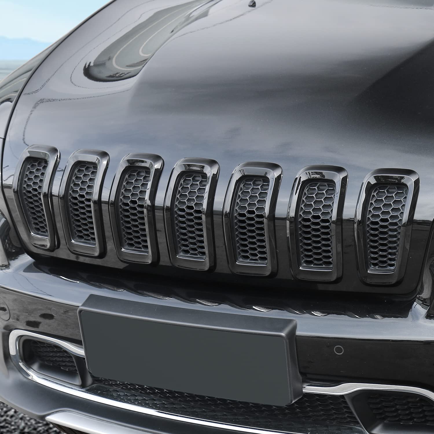 JeCar ABS Grille Inserts & Trim Kit for 2014-2018 Jeep Cherokee KL - Black | Front Grill Cover Upgrade for Off-Road & Street Style