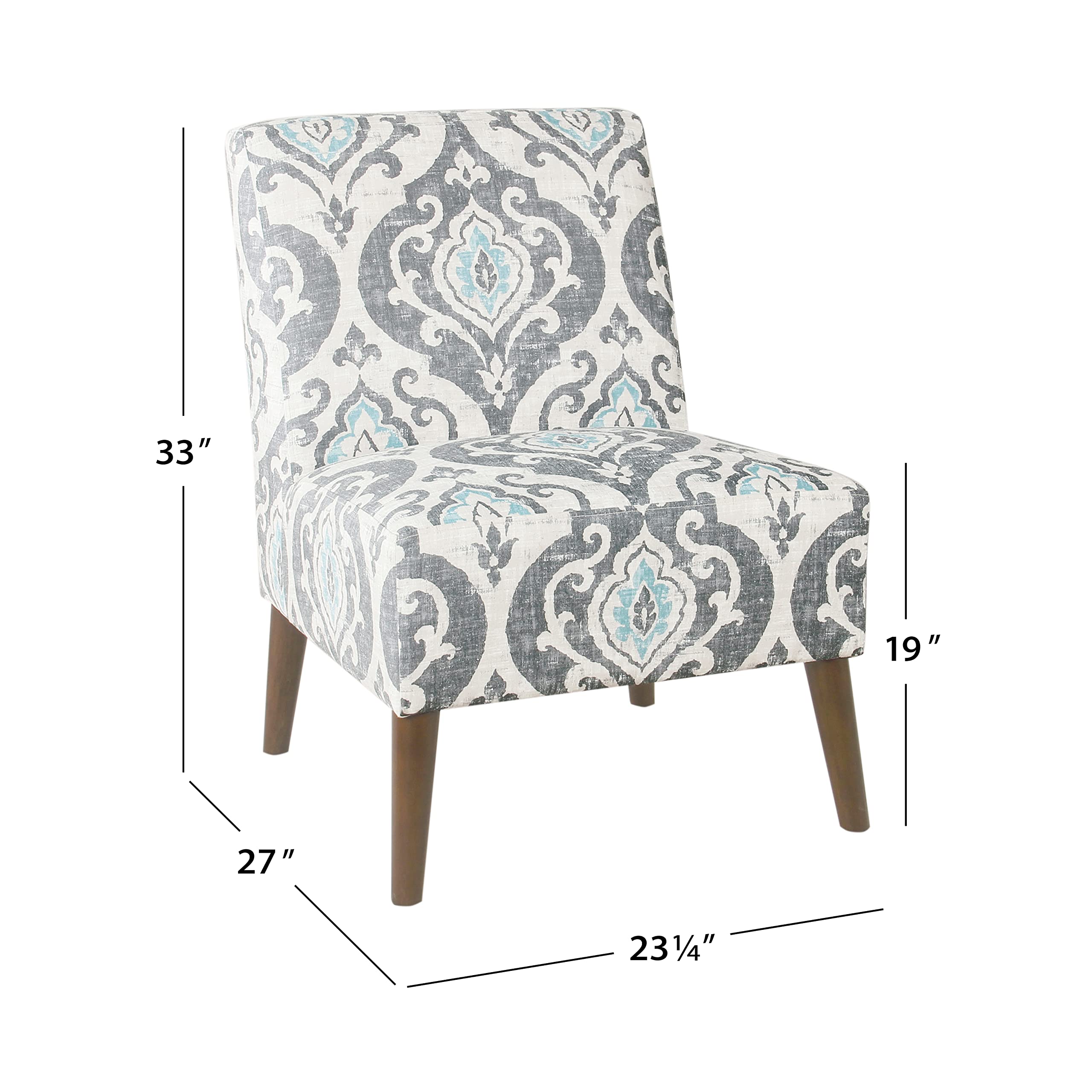 HomePop Modern Armless Dining Accent Chair in Suri Blue - Stylish & Comfortable Seat for Dining Room, Kitchen, Office or Living Room - Perfect for Small Spaces & Contemporary Decor