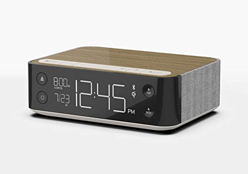 NONSTOP Station A - Wireless Charging Alarm Clock with Qi Charger, Dual USB Ports & Bluetooth Speaker for Bedroom, Office, Travel - Warm Walnut Finish