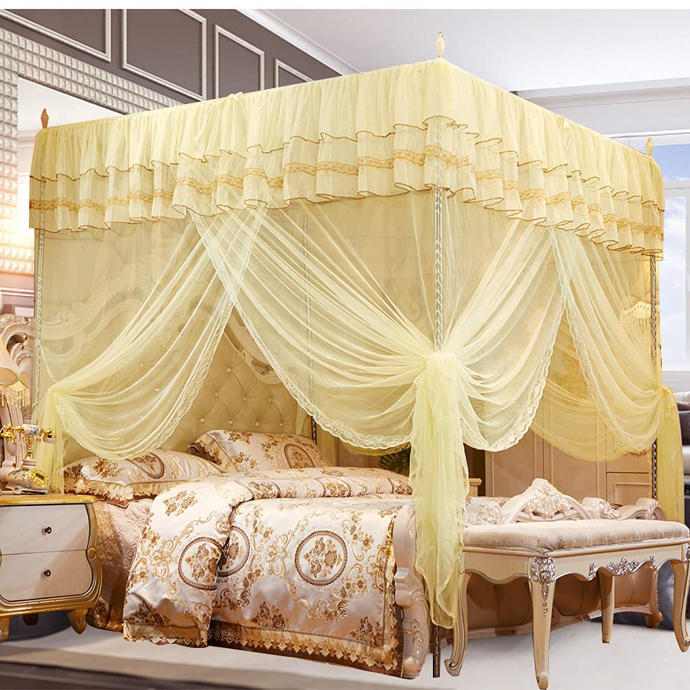 Elegant Lace Bed Canopy Curtains - 3 Side Openings for Home Bedroom Decor (180x200x200cm) | Perfect for Romantic Bedroom, Wedding Decor & Boho Chic Style