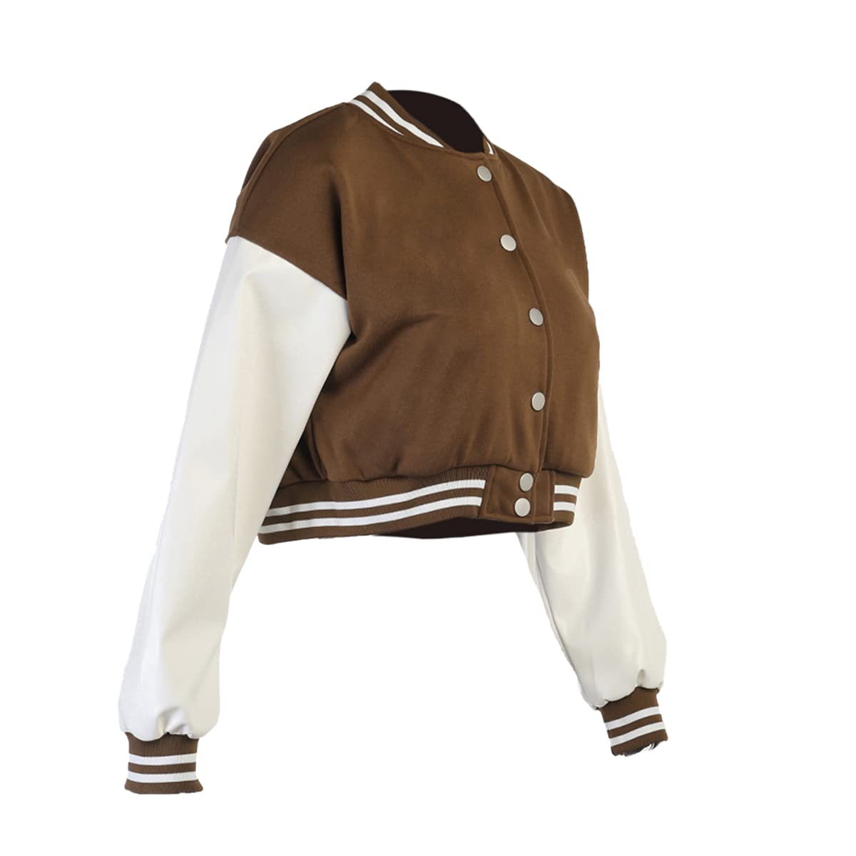 KIRJAUDU Women's Colorblock Patchwork Varsity Baseball Jacket - PU Leather Sleeve Cropped Bomber Coat for Casual Wear, Street Style & College Fashion