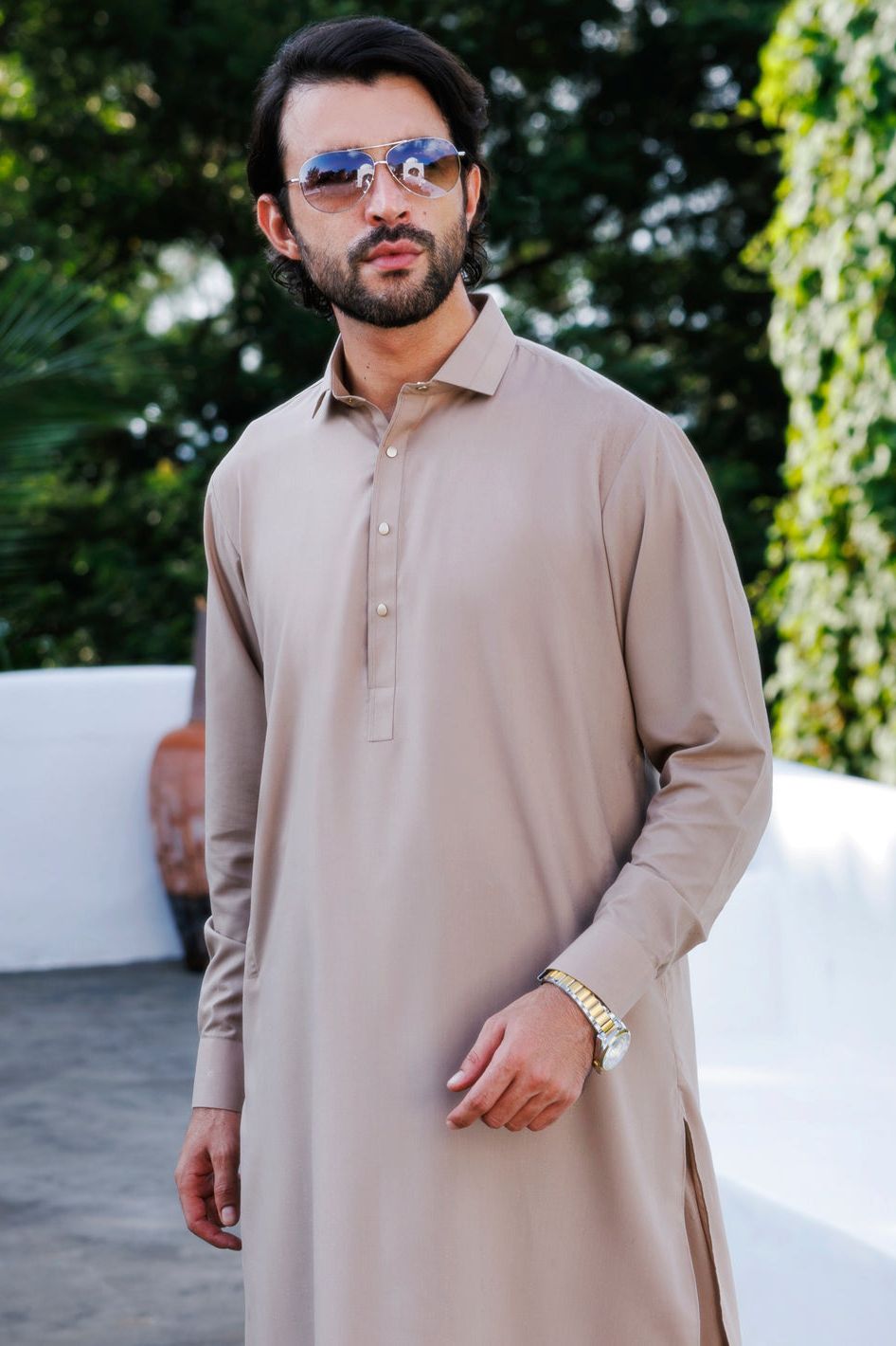 Stylish Blended Light Brown Shalwar Kameez by Almirah - Premium Pakistani Traditional Outfit for Men - Perfect for Weddings, Festivals & Cultural Events