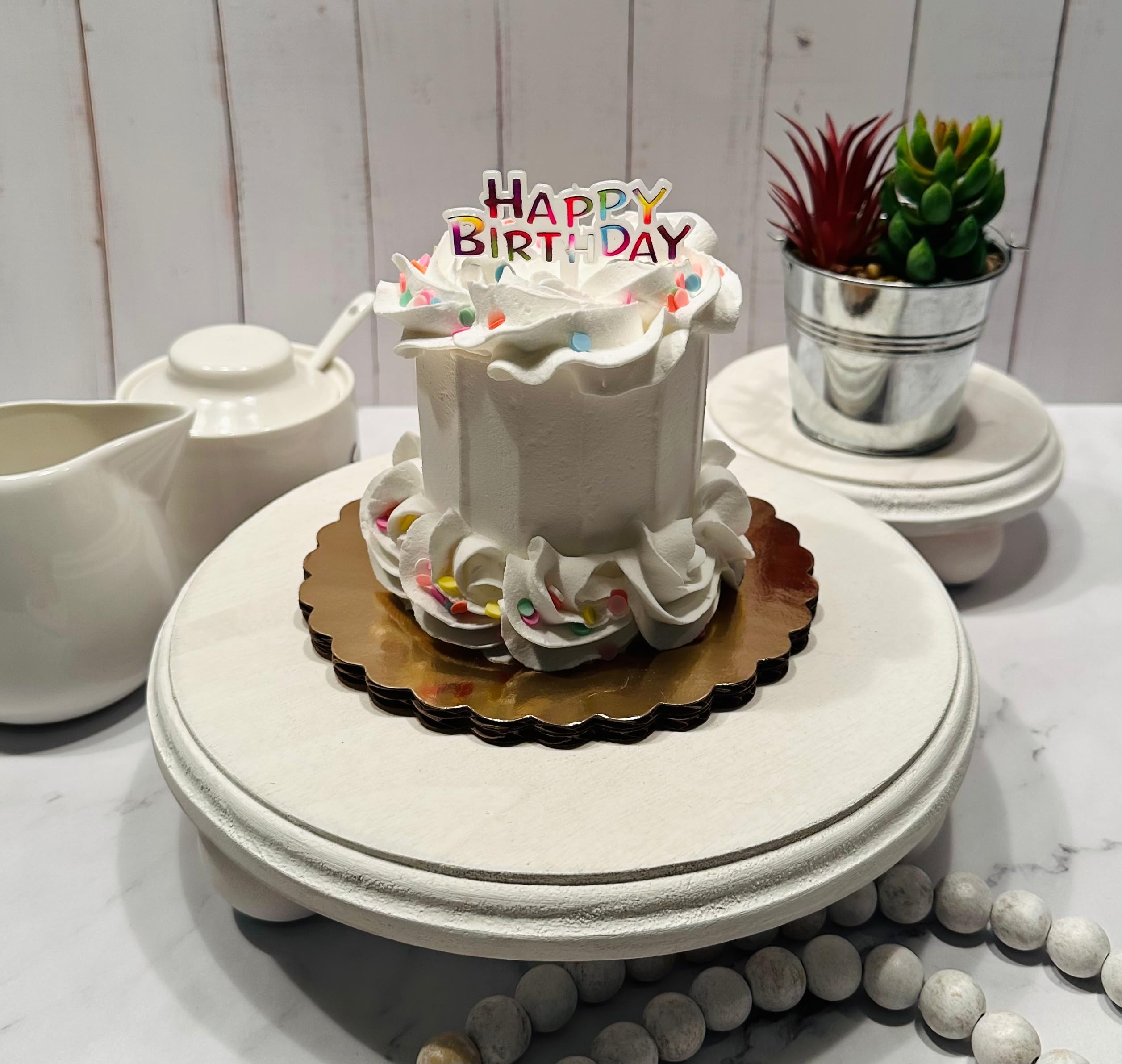 Dezicakes Handmade White Mini Fake Birthday Cake - Artificial Cake for Party Decorations, Wedding Centerpieces & Photo Props