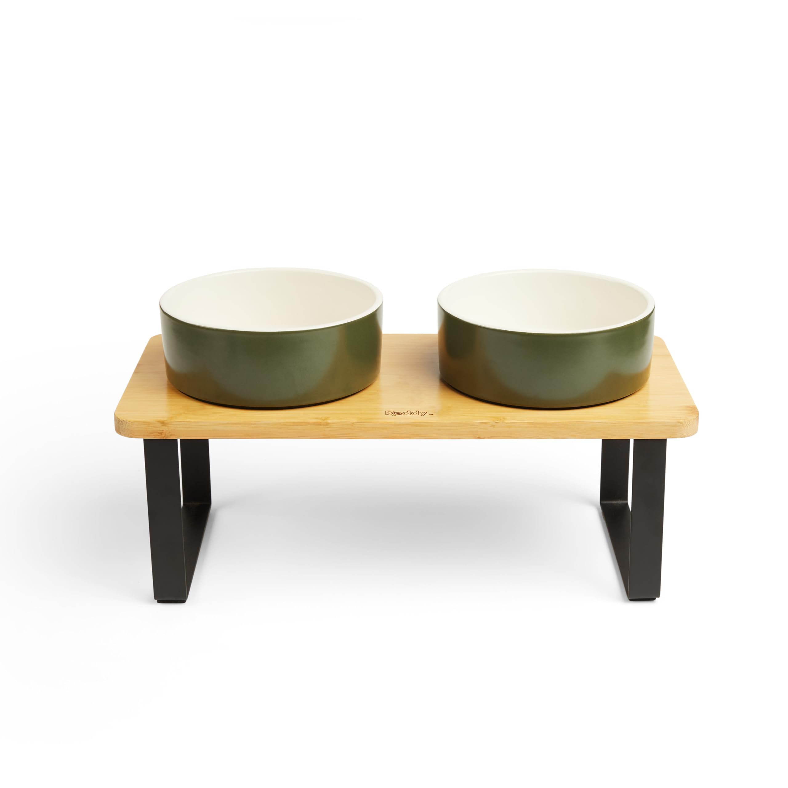 Reddy Green Elevated Double Diner Dog Bowl - 3.75 Cups (30 oz) for Medium/Large Dogs - Anti-Slip Raised Feeder with Stainless Steel Bowls - Perfect for Dining Room or Kitchen Use
