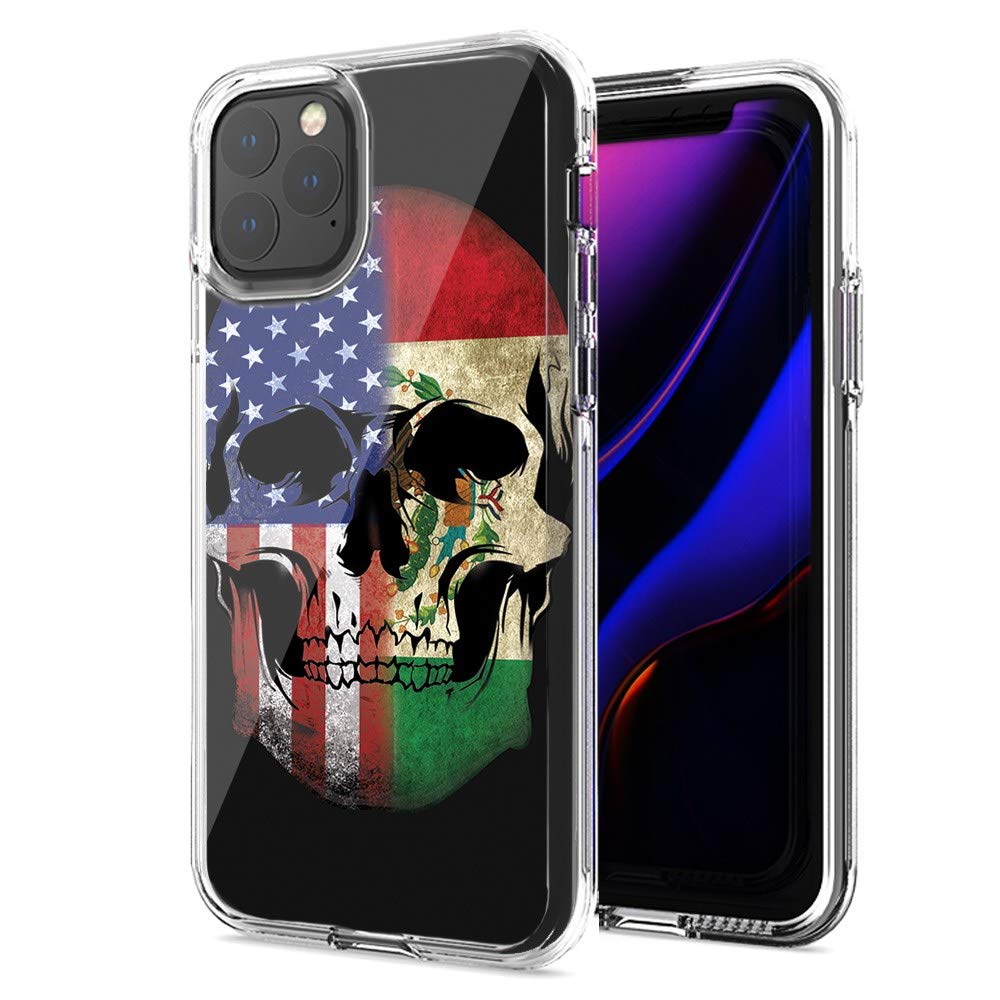 Durable Apple iPhone 11 Pro Case with US & Mexico Flag Skull Design - Double Layer Protective Cover for Everyday Use, Travel & Patriotic Style