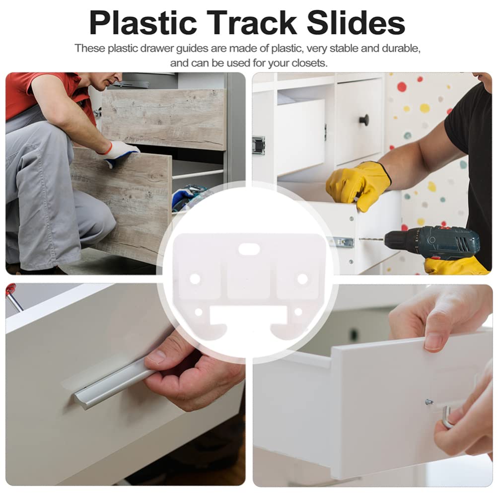 DOITOOL 20-Pack White Plastic Drawer Slides & Guide Brackets - Replacement Furniture Parts for Dressers, Cabinets & Storage Organizers - Smooth Gliding Drawer Guides for Home & Office Use