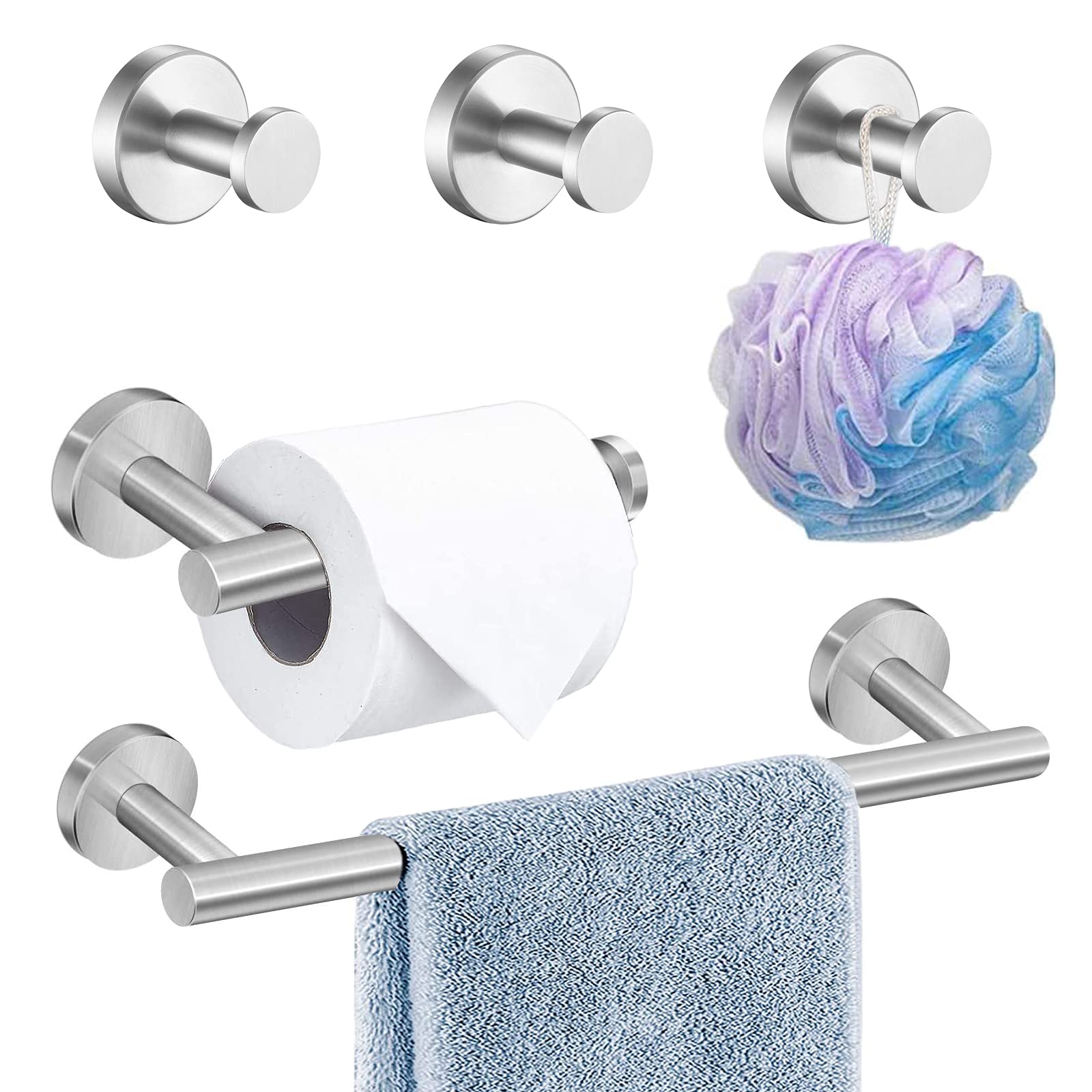 Stainless Steel Wall Mounted Bathroom Hardware Set - 5 PCS Towel Holder & Bar Set in Brushed Nickel Finish | Bathroom Accessories for Modern Home Decor | Perfect for Spa-Style Bathrooms, Guest Baths & Luxury Hotel Style Decor