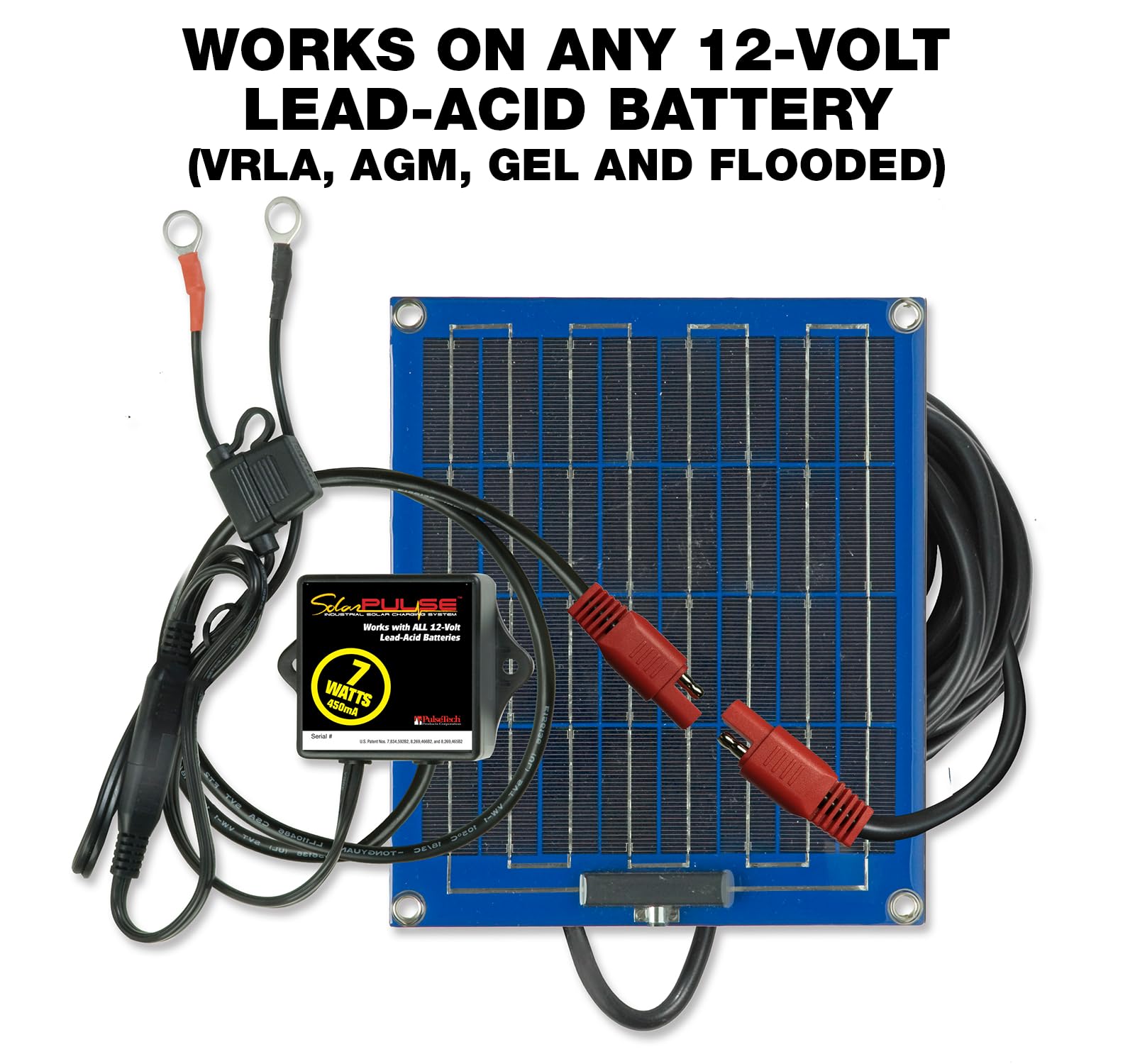 PulseTech SP-7 7W Solar Battery Charger & Maintainer for Cars, Boats, RVs - Weatherproof Blue Solar Panel Charger for 12V Batteries | Perfect for Outdoor, Camping, Off-Grid Power