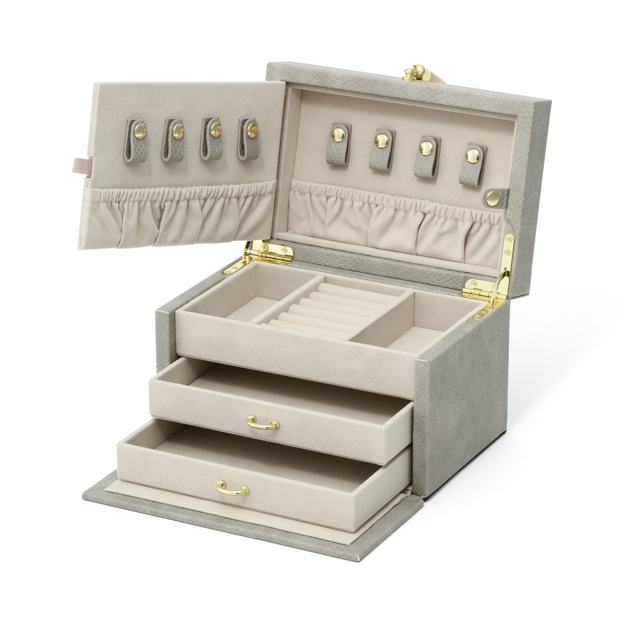 Flavia Small Gray Jewelry Box - Elegant Storage for Rings, Necklaces & Earrings | Perfect for Travel & Home Organization