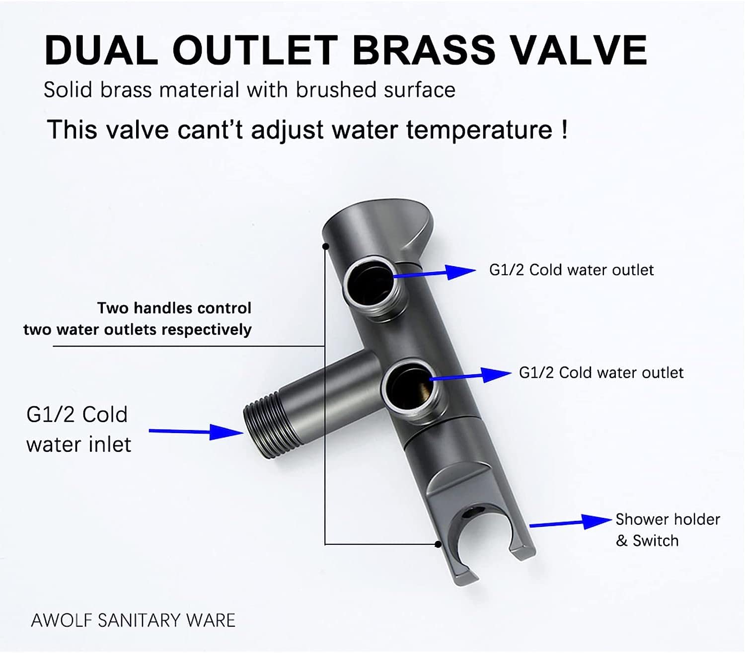 Solid Brass Dual Handle Bidet Sprayer Kit - Brushed Nickel Portable Bidet Shower for Toilet, Grey (Perfect for Bathroom Hygiene & Travel Use)
