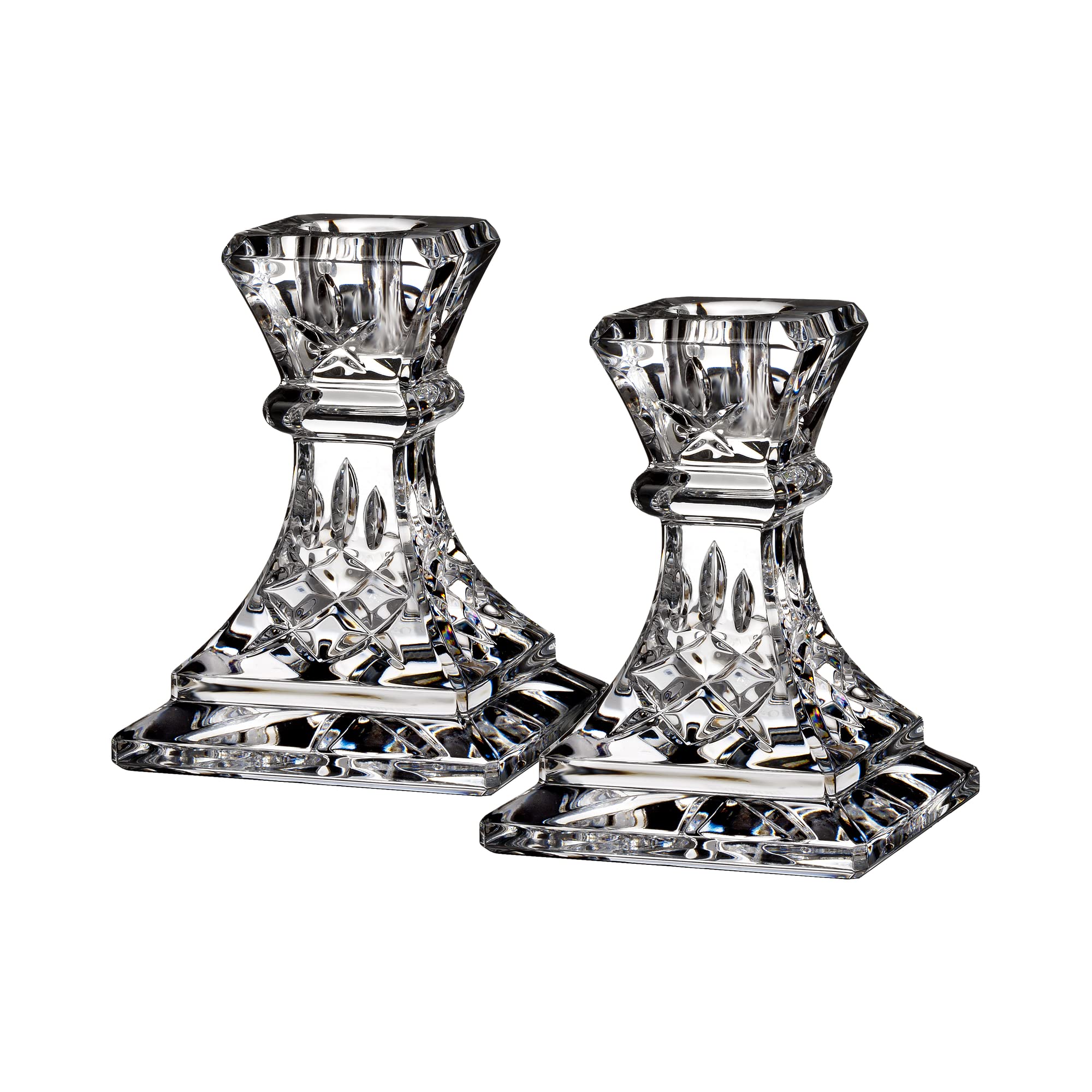 Waterford Lismore 4-Inch Glass Candle Holders - Elegant Crystal Candle Sticks for Wedding Centerpieces, Dining Table Decor & Home Accents