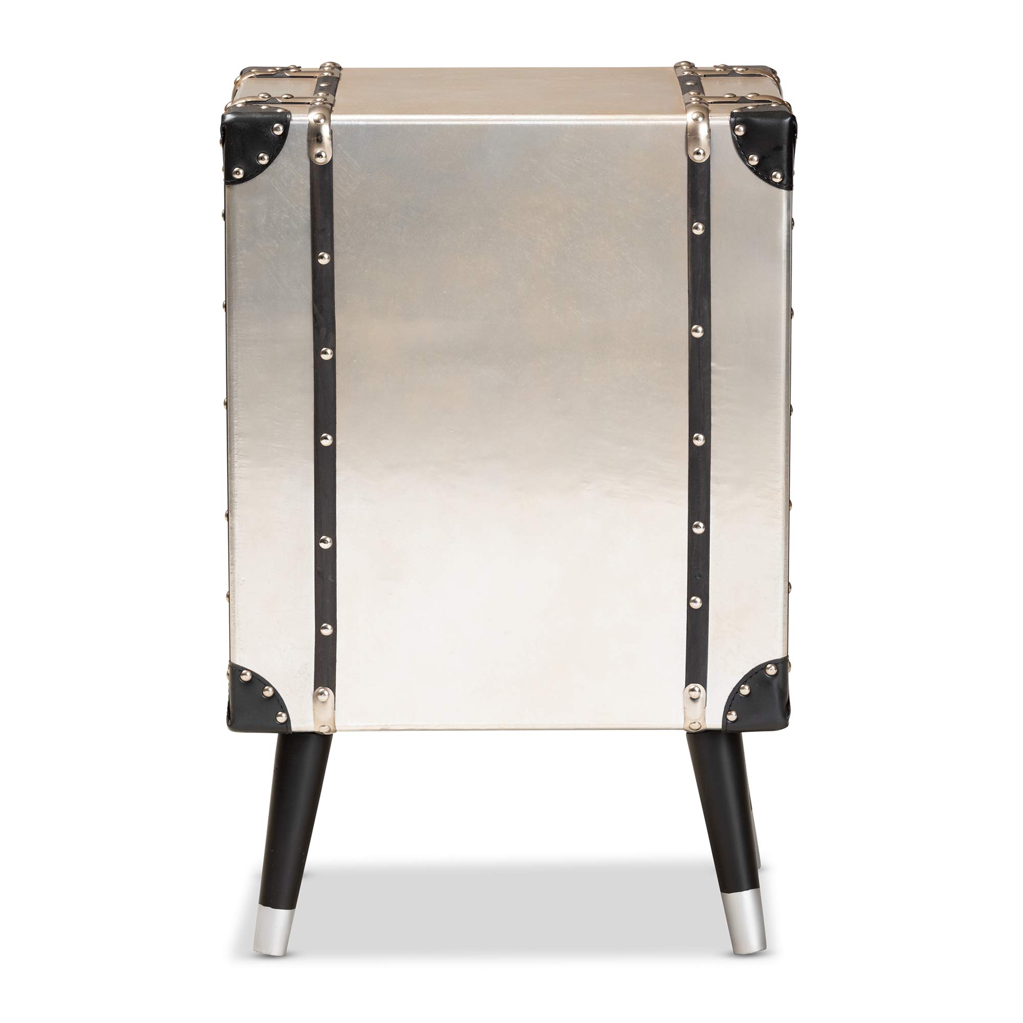 Baxton Studio Modern Nightstand - Silver & Black Bedside Table with Drawer for Bedroom Furniture | Perfect for Small Spaces, Apartments & Guest Rooms