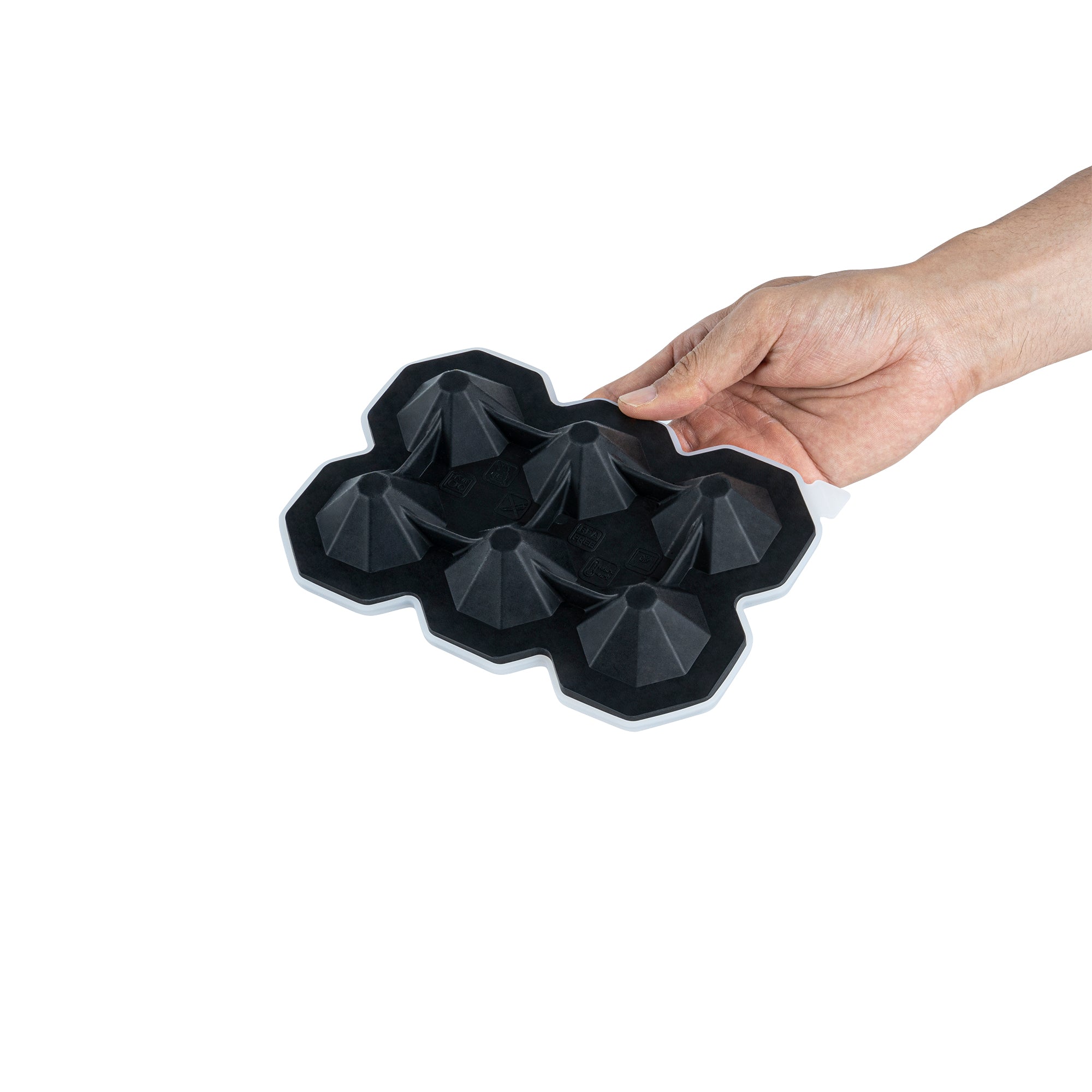 Premium Black Silicone Ice Cube Tray - 6 Diamond-Shaped Compartments (2