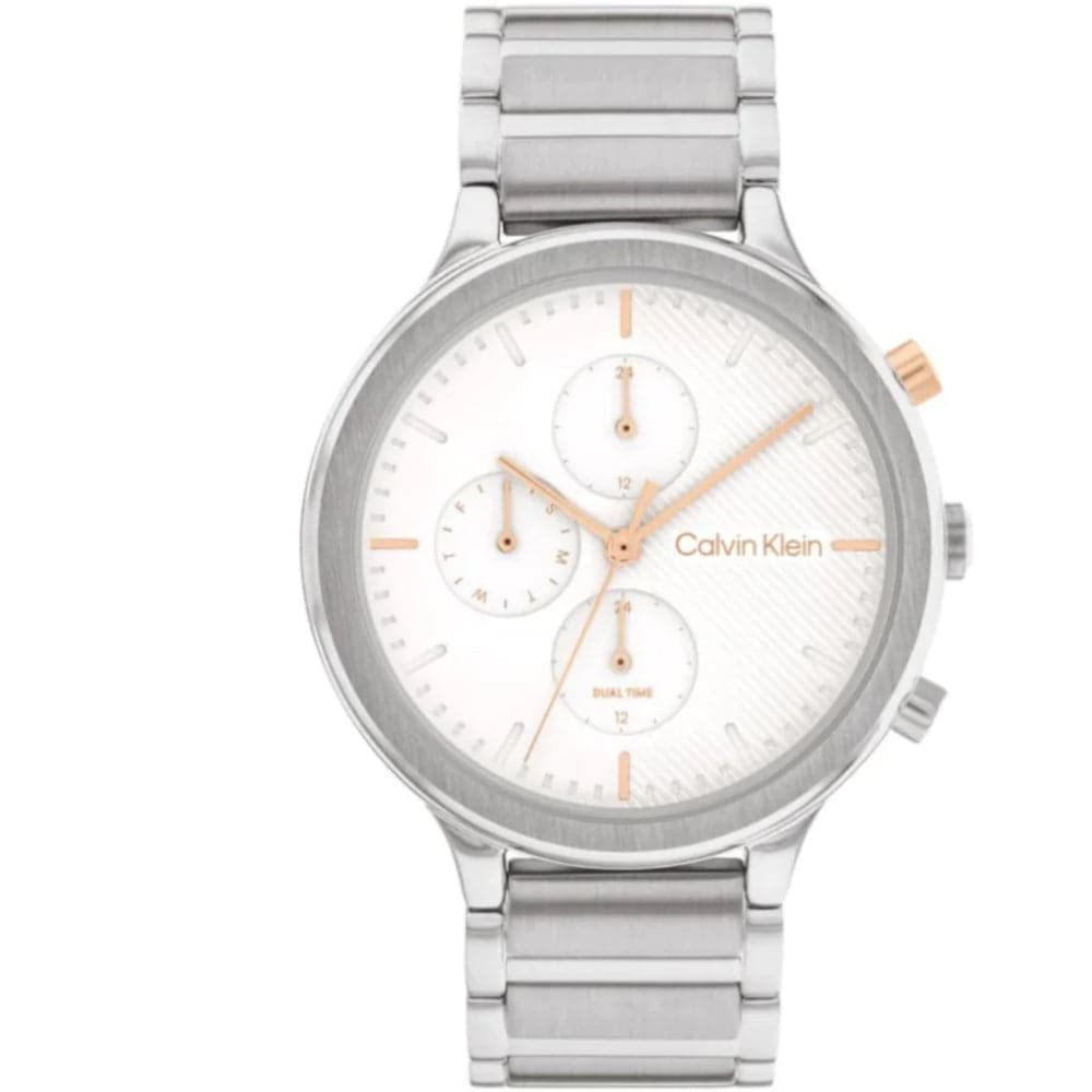 Calvin Klein Unisex White Dial Silver Stainless Steel Watch 25200238 - Stylish Minimalist Timepiece for Everyday Wear, Office & Casual Outfits