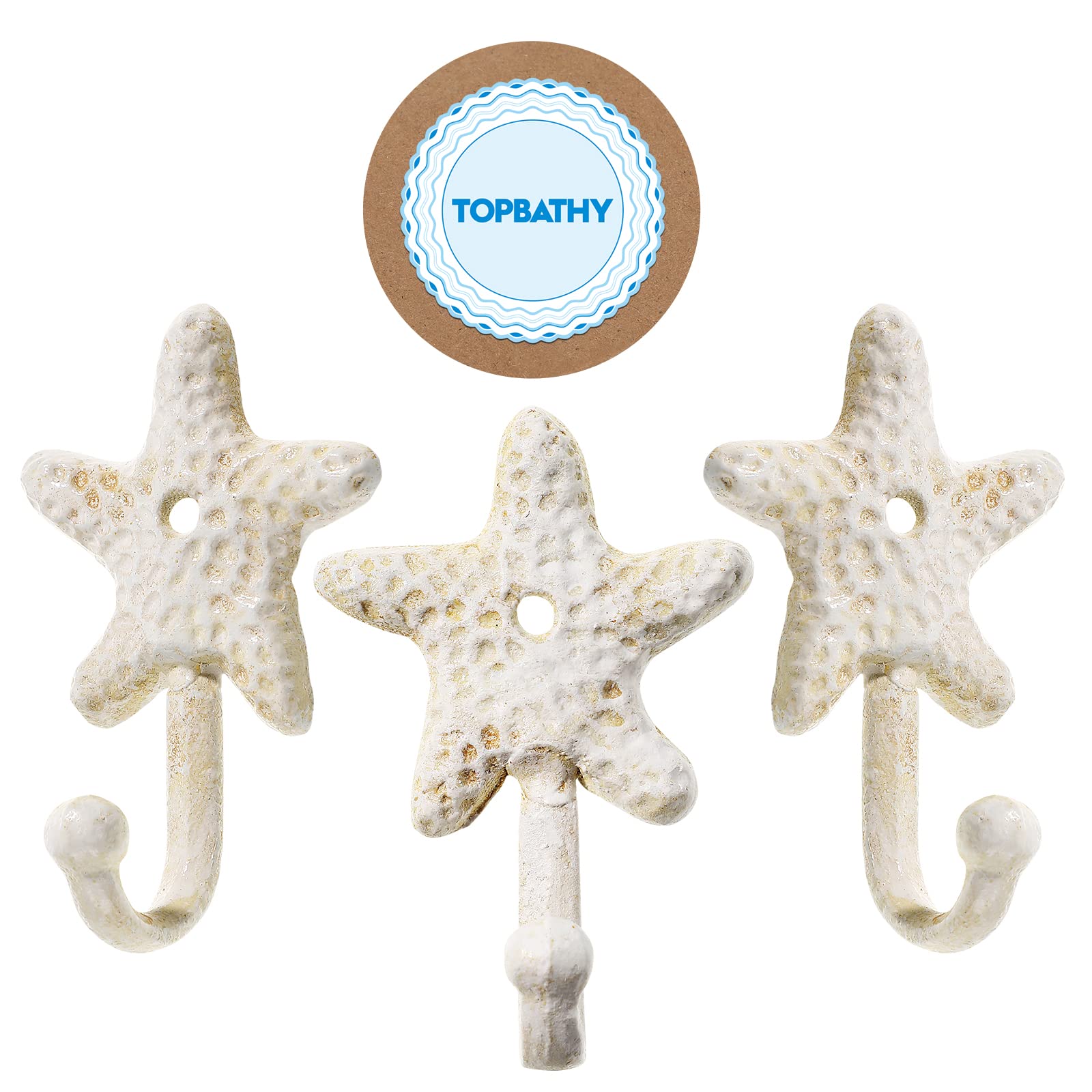 3-Pack Star Shaped Iron Towel Hooks - Heavy Duty Wall Mounted Bathroom Towel Holder for Kitchen, Bedroom, Hotel & Pool - Rustic Retro Coat Hook for Hand Towels & Robes (Perfect for Spa, Gym & Beach House Decor)