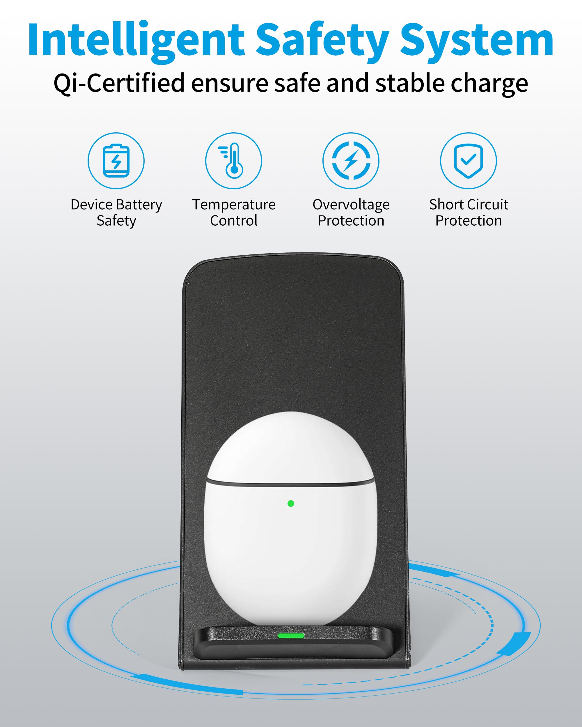 2-Pack 15W Fast Wireless Charger Stand for iPhone 15/14/13/12/11, Samsung Galaxy S25/S24/S23/S22, Google Pixel 8/7/6 - Qi Certified Charging Station with LED Indicator (Black & White) - Perfect for Bedside, Office & Car Use