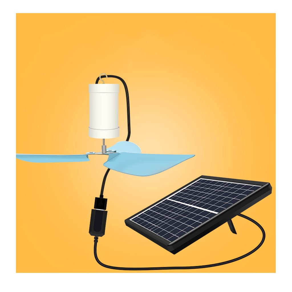Utopone Small Solar Ceiling Fan with USB Charging Port - 5V 10W 3M Knob, Stepless Speed Control, Built-in Hook & Round Edge Design - Perfect for Outdoor Patio, Garden, RV, and Off-Grid Living