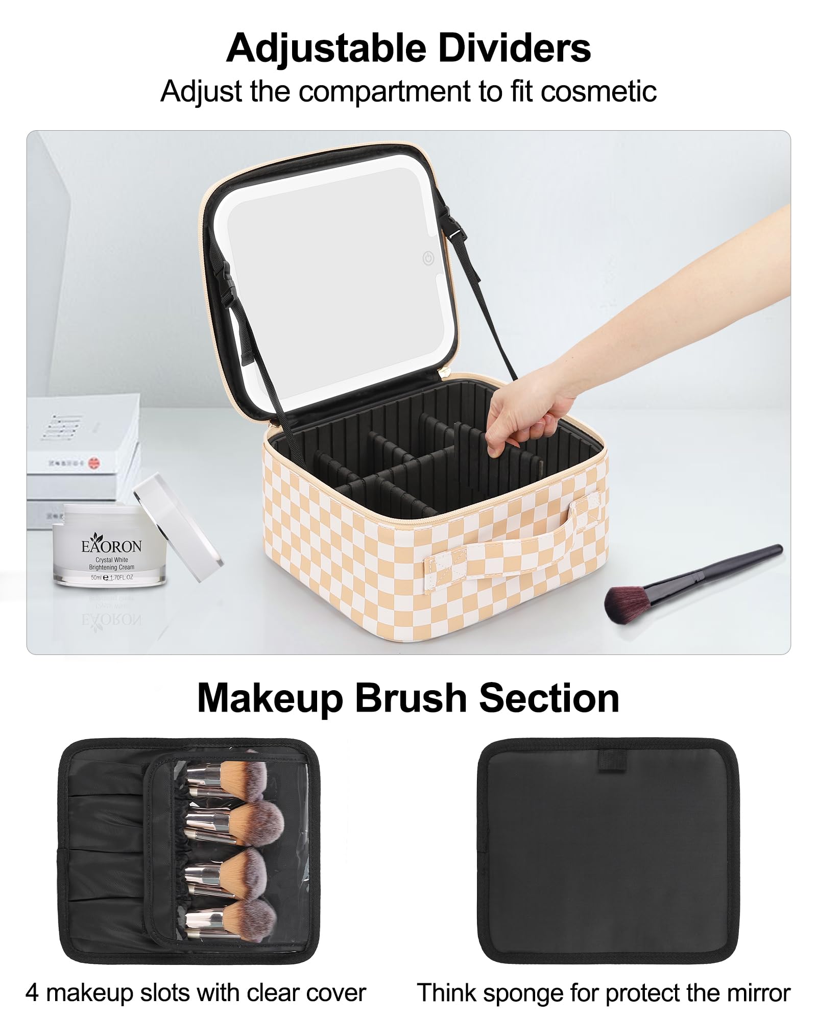 LED Makeup Bag with Lighted Mirror - Large Travel Cosmetic Organizer for Women & Makeup Artists | 3 Adjustable Color Lights, Custom Dividers | Perfect for Travel, Home Vanity & Professional Makeup Kits