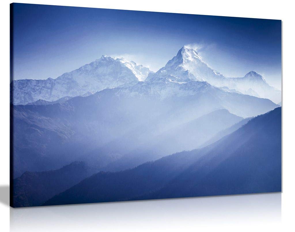 Blue Annapurna Mountains Landscape Canvas Wall Art Print - 36x24 Inches - Stunning Home & Office Decor for Living Room, Bedroom, or Office