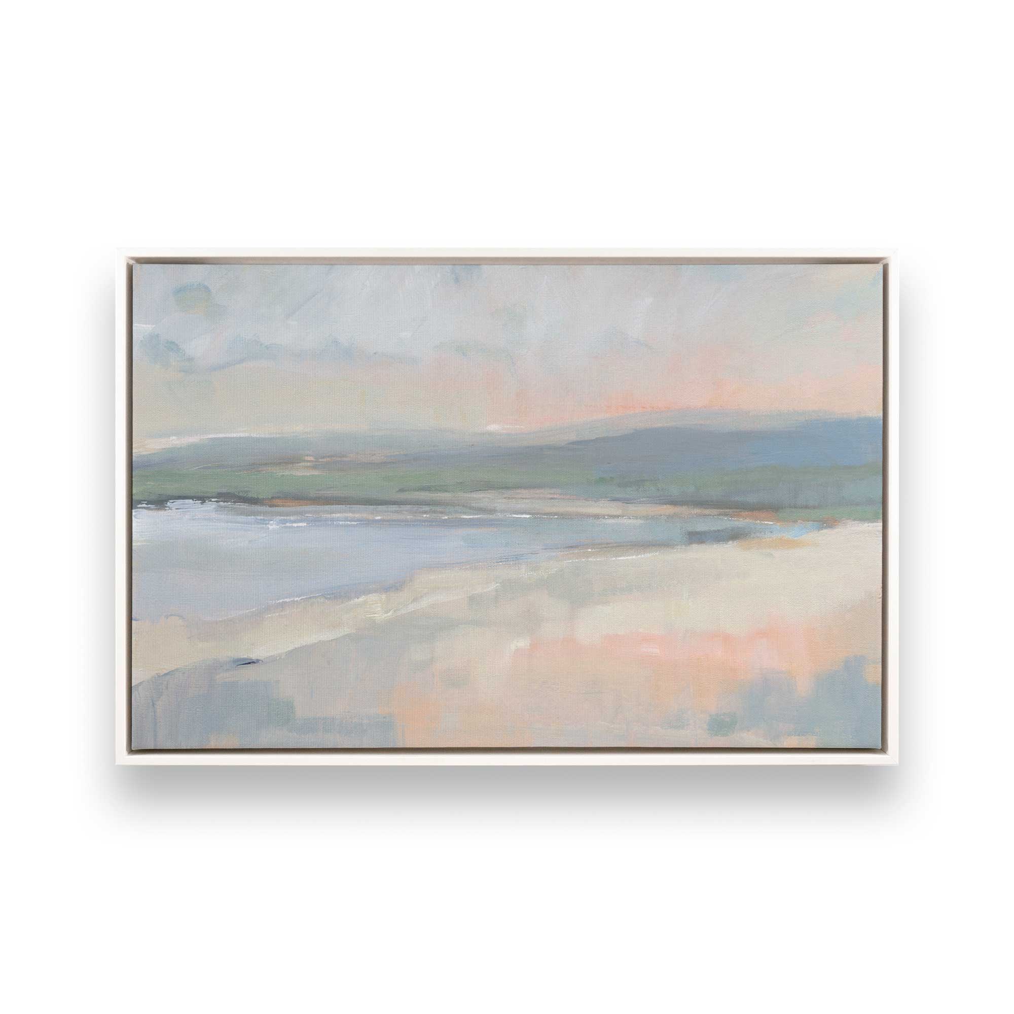 Set of 2 Canvas Wall Art Prints - Hazy Beach at Dawn Landscape Painting for Living Room, Bedroom & Office Decor