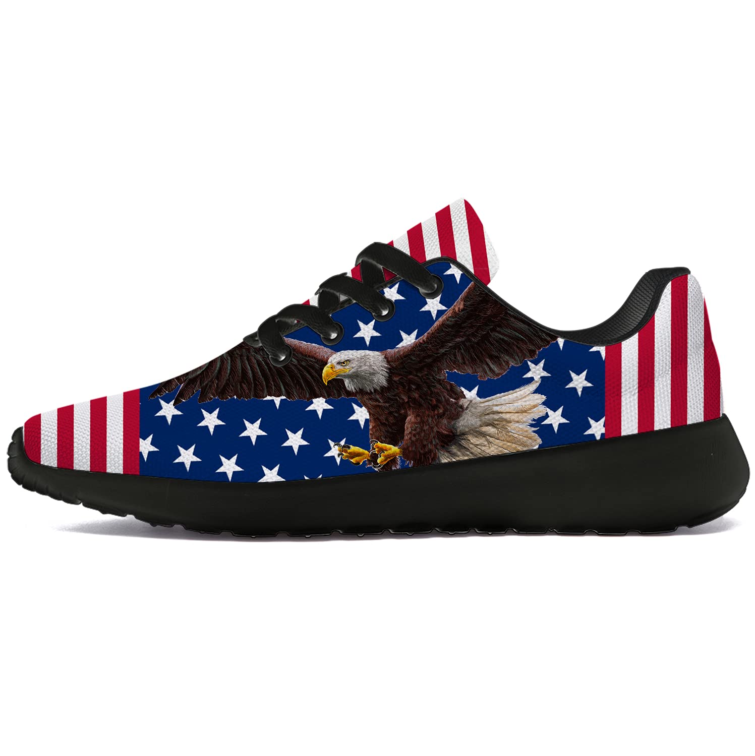 Patriotic American Flag Running Shoes for Men & Women - USA Bold Eagle Tennis Sneakers - Comfortable Walking Shoes - Gifts for Him & Her - Size 10 Men / 11.5 Women (Black, Brown, Blue, Red) - Perfect for 4th of July, Veterans Day & Patriotic Events