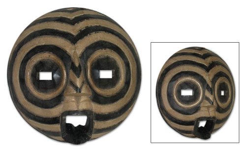 NOVICA Handcrafted Sese Wood Decorative Mask - Metallic Happy Face African Art for Home & Wall Decor | Perfect for Living Room, Bedroom, or Office Display