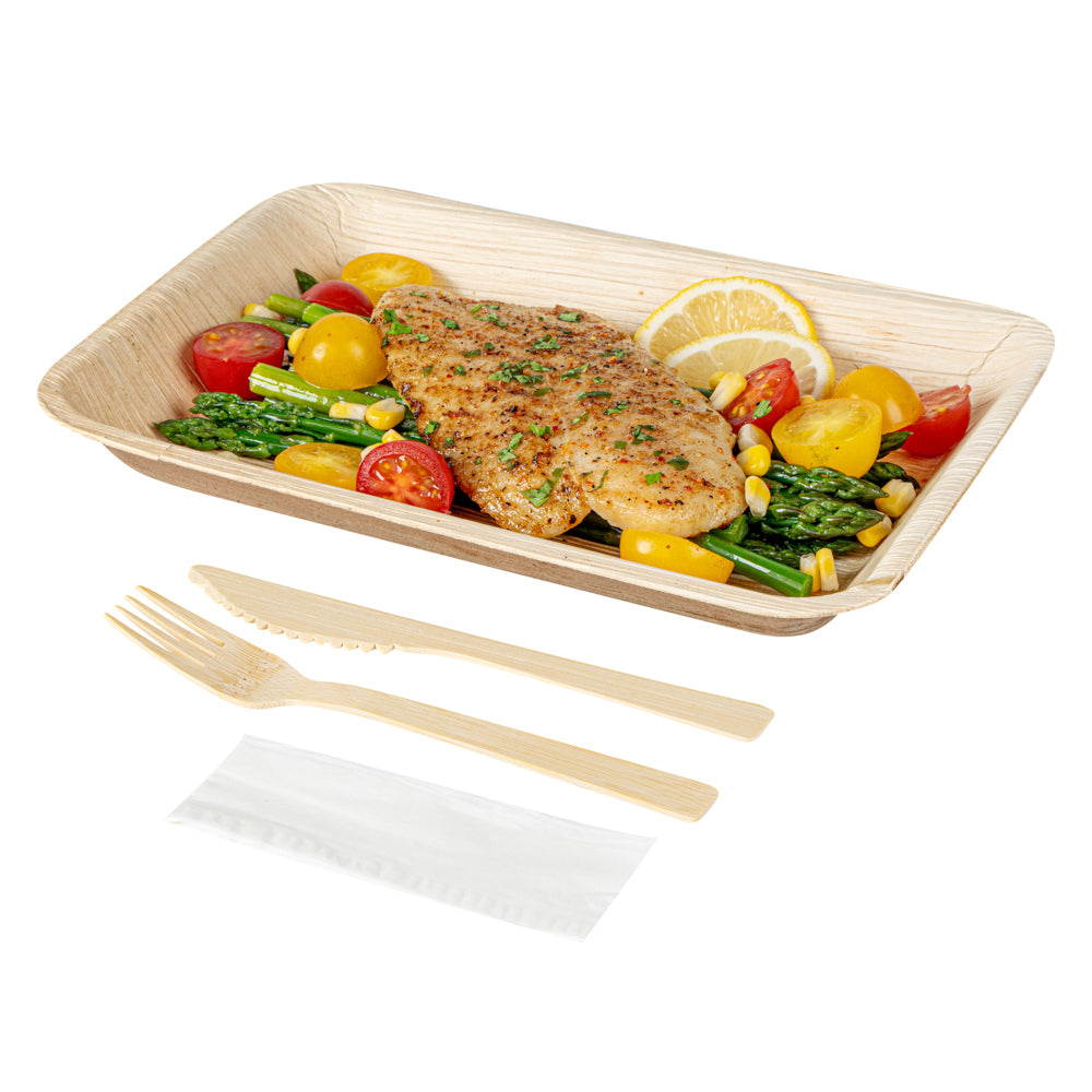 Eco-Friendly Bamboo Disposable Cutlery Set - 500 Count Natural Bamboo Forks & Knives with White Napkins & Kraft Paper Pouches | Perfect for Picnics, Parties, Catering & Outdoor Events