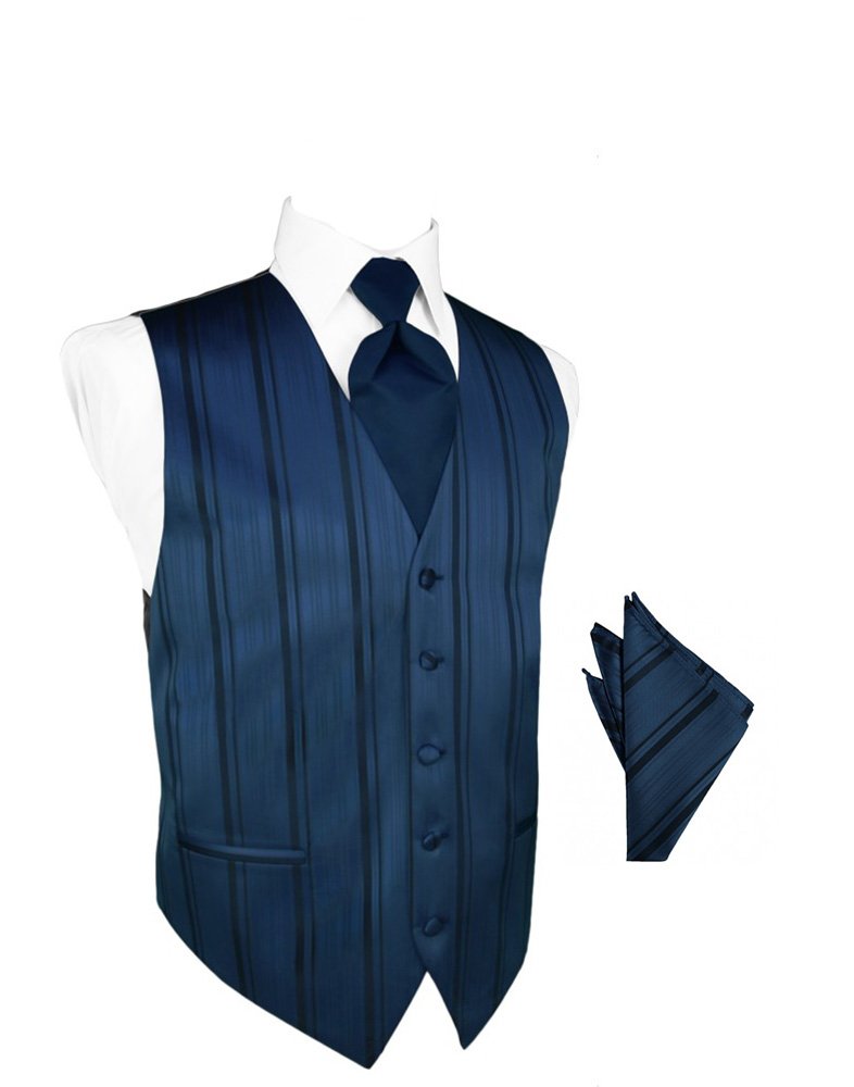 Stylish Peacock Striped Satin Tuxedo Vest with Long Tie & Pocket Square Set - Perfect for Weddings, Prom & Formal Events