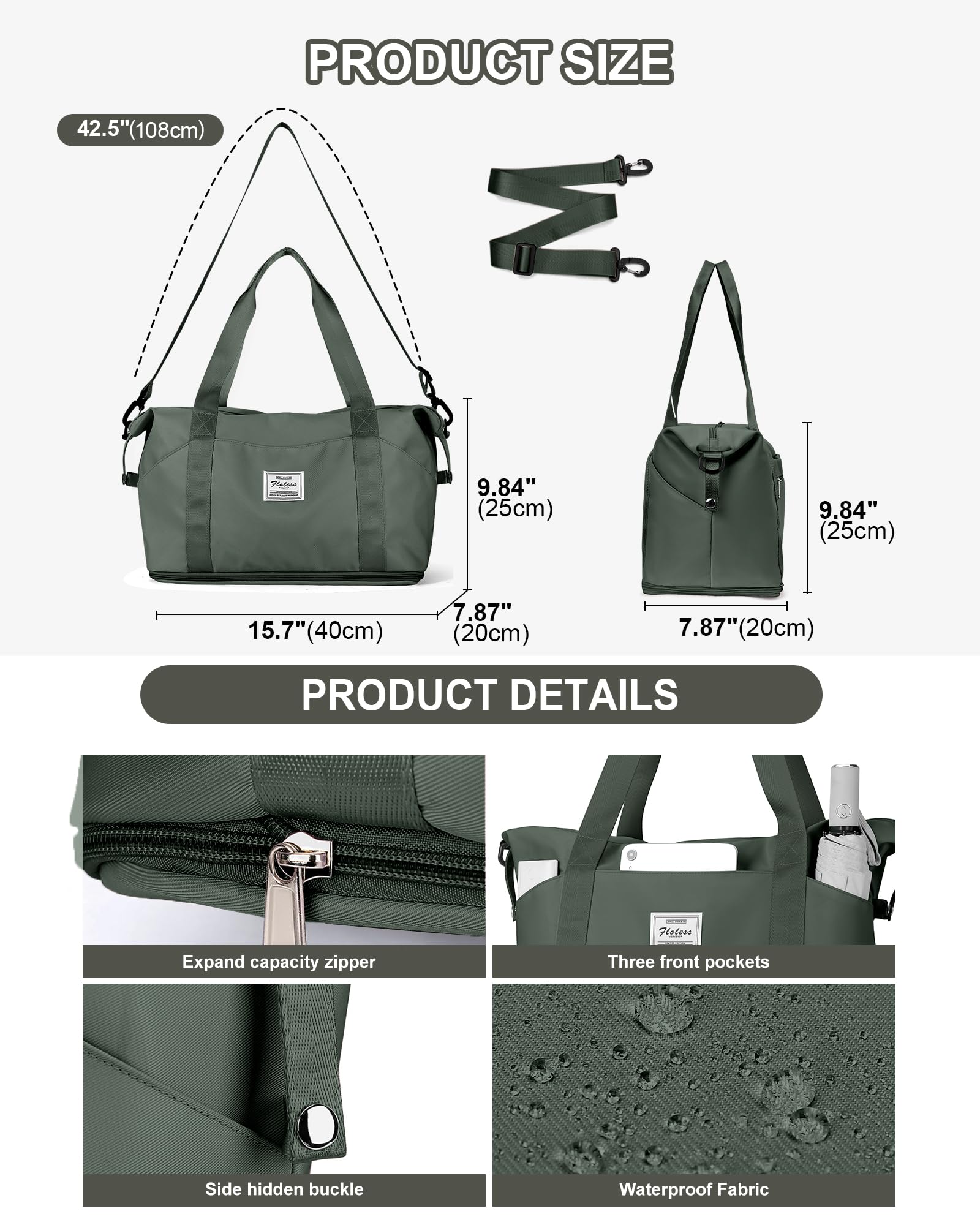 Women's Travel Duffel Bag with Trolley Sleeve - Expandable Carry On Weekender Gym Bag for Airplane (18x14x8 inches, Green) | Perfect for Weekend Getaways, Gym Workouts & Business Travel