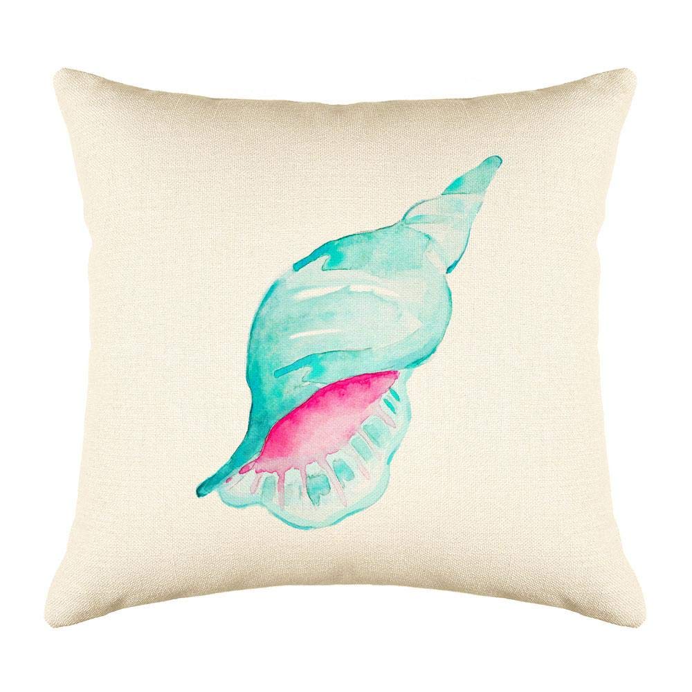 Di Lewis Coastal Throw Pillow Cover 16x16 Inch - Decorative Seashell Design Woven Cotton Blend Cushion Case - Cream Linen for Sofa, Bed, Couch & Patio - Beach House Decor & Coastal Living Room Accent