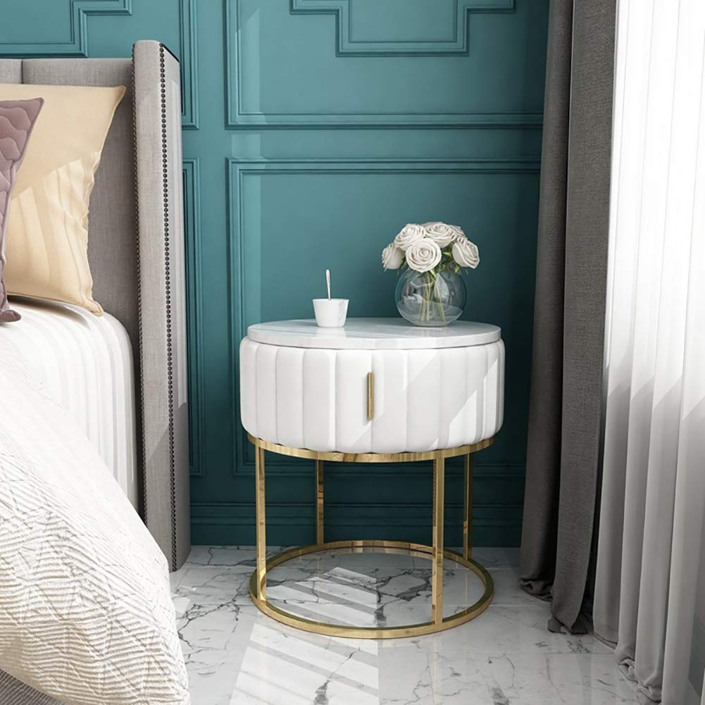 Modern Round White Small End Table - Minimalist Nightstand & Bedside Storage Organizer for Saving Bedroom Space | Perfect for Apartments, Dorms & Small Spaces