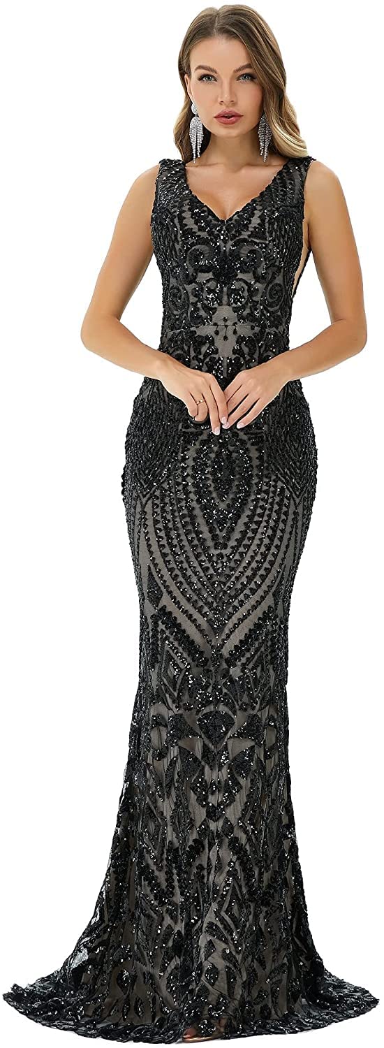 FCOMES Women's Sparkly Sequin Mermaid Evening Dress for Prom, Party, Formal Events - Elegant Short Sleeve Gown for Special Occasions & Night Out