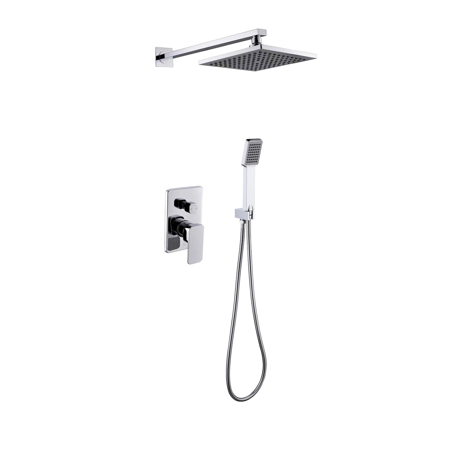 DAX 6813B BN Brushed Nickel Square Rainfall Shower Head System - Wall Mount Bathroom Rain Mixer Shower with Handheld Shower and Trim Kit for Luxurious Spa-Like Experience
