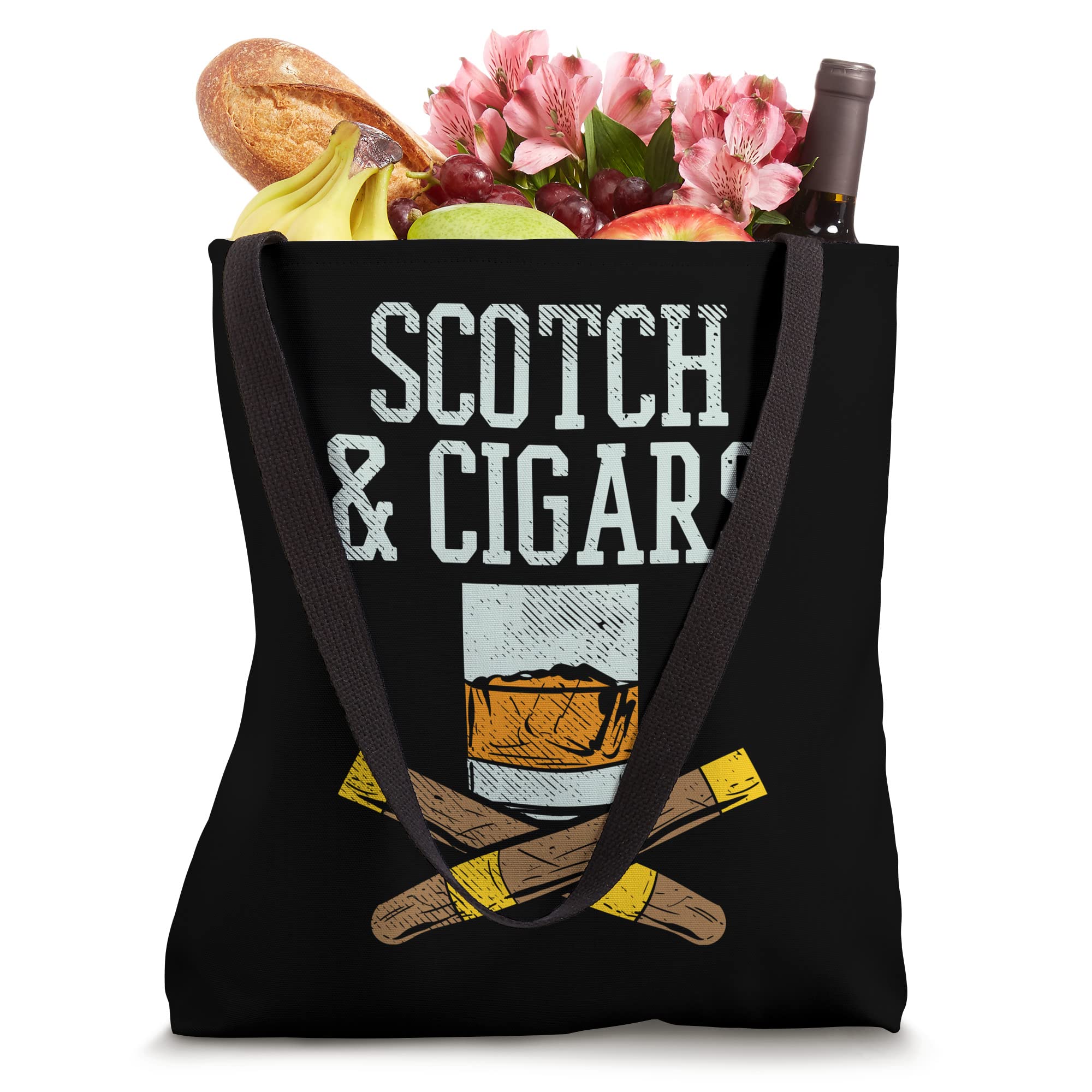 Premium Scotch & Cigars Tote Bag - Durable Canvas Carryall for Whiskey Lovers & Cigar Aficionados - Perfect for Golf Outings, Beach Trips & Gentleman's Gatherings